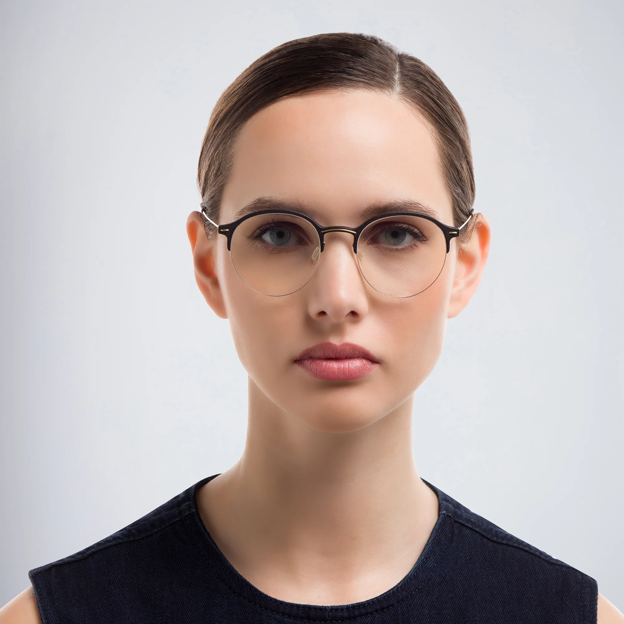 Shop MONOGRAM Unisex Half Rim Round Eyeglasses in Black online.