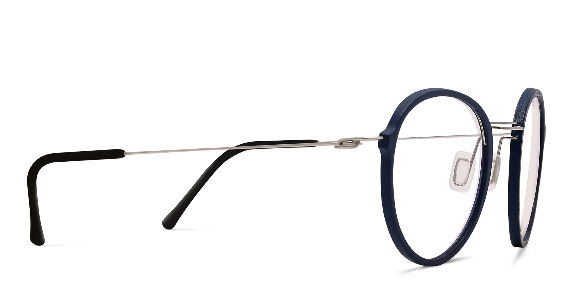 Shop MONOGRAM Unisex Round Eyeglasses in Blue & Silver online.