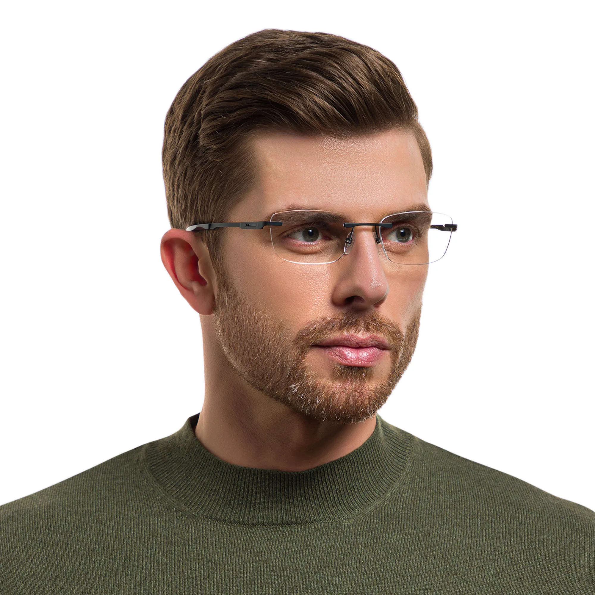 Shop EYE'M Rimless Wide Rectangle Eyeglasses in Black online.