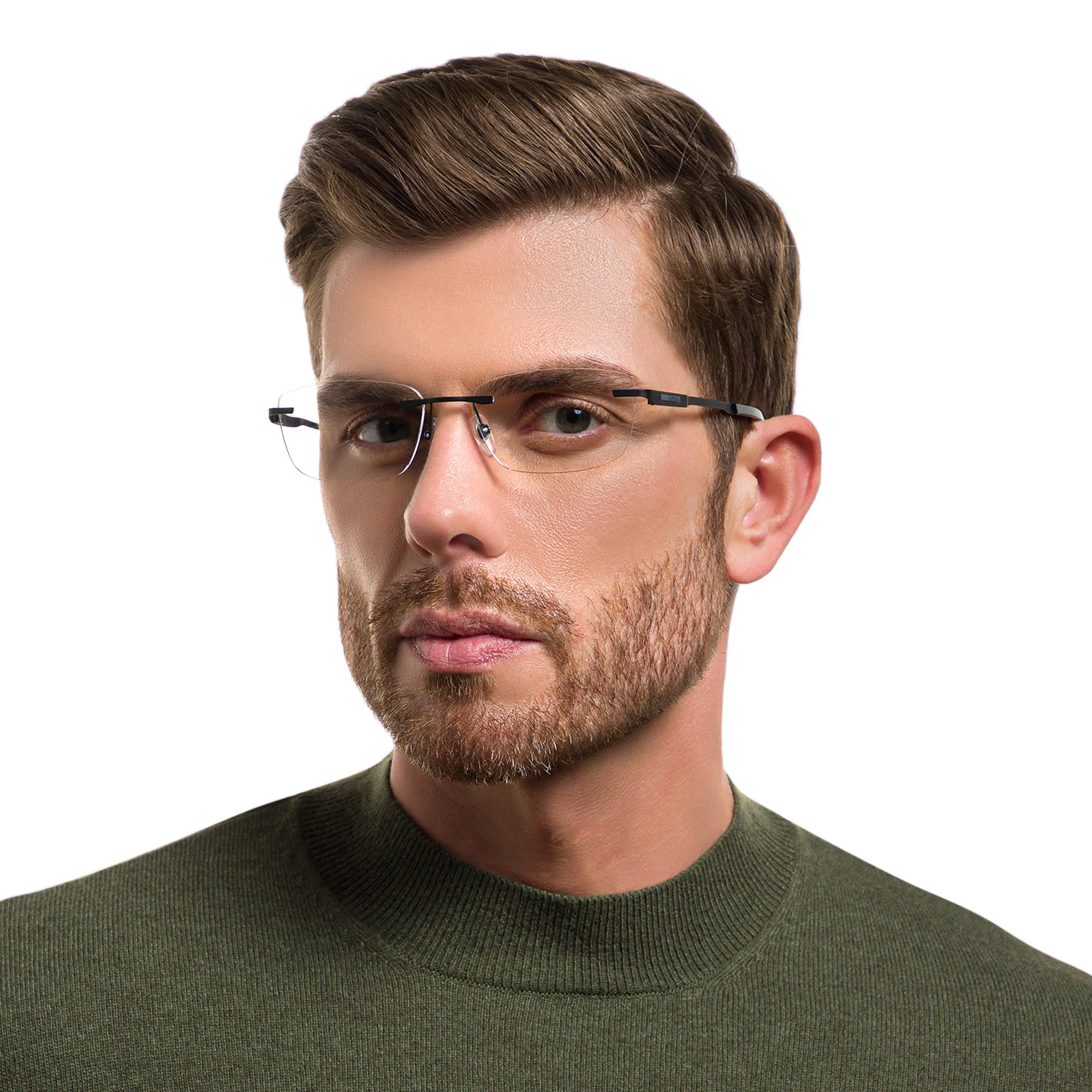 Shop EYE'M Rimless Wide Rectangle Eyeglasses in Black online.
