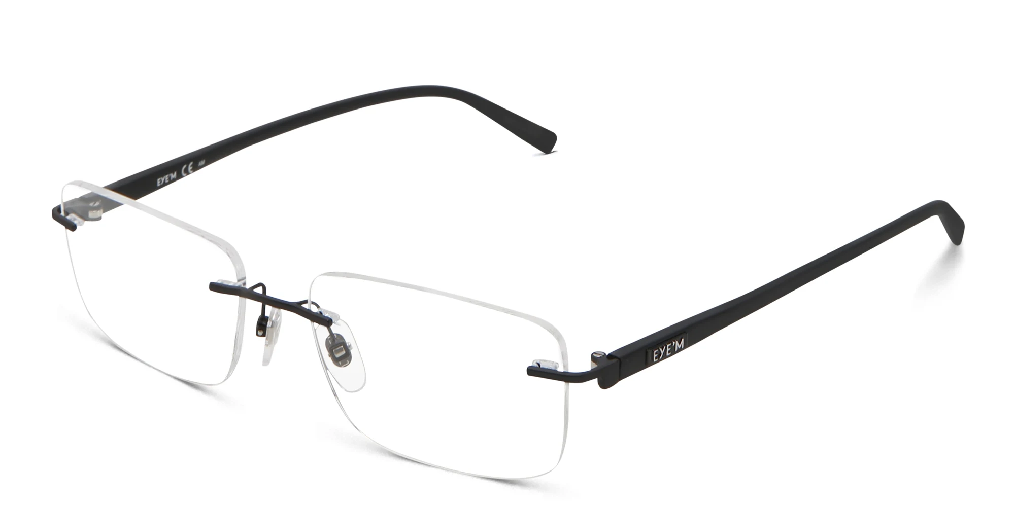 Shop EYE'M Rimless Wide Rectangle Eyeglasses in Black online.
