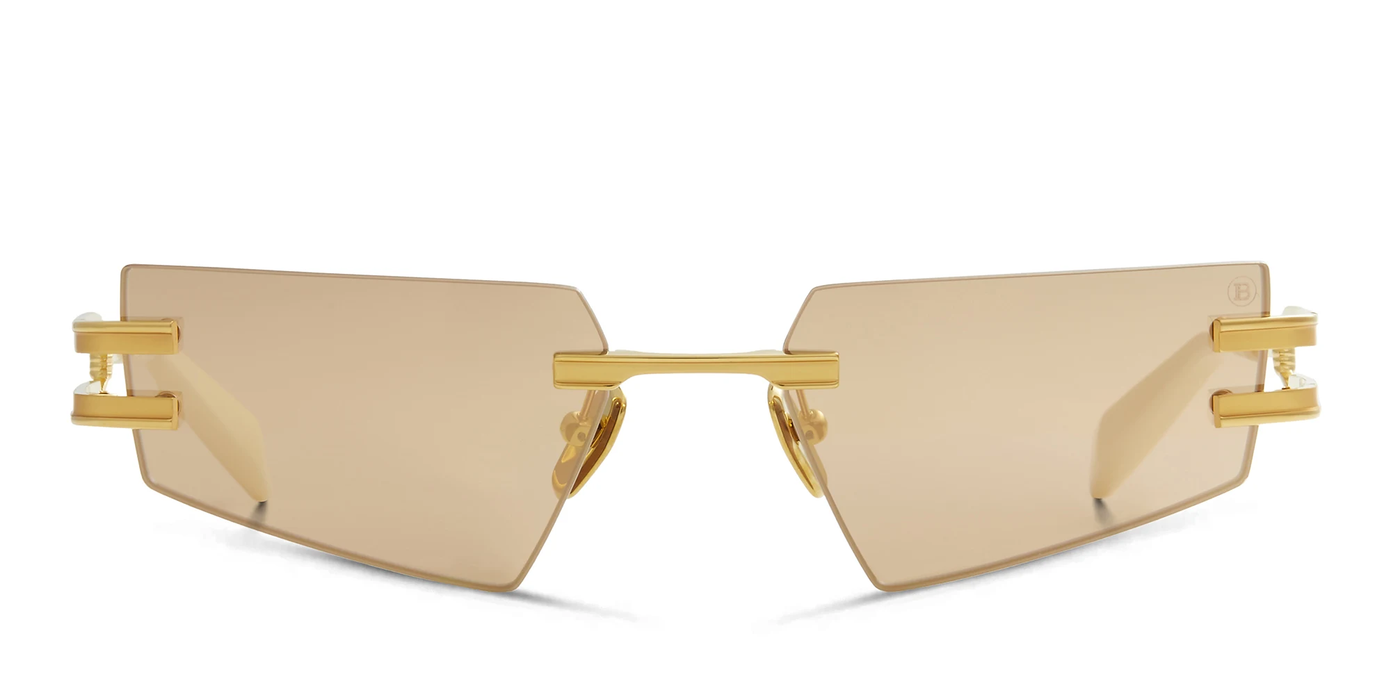 Shop BALMAIN Fixe Unisex Rimless Rectangle Sunglasses in Gold online.