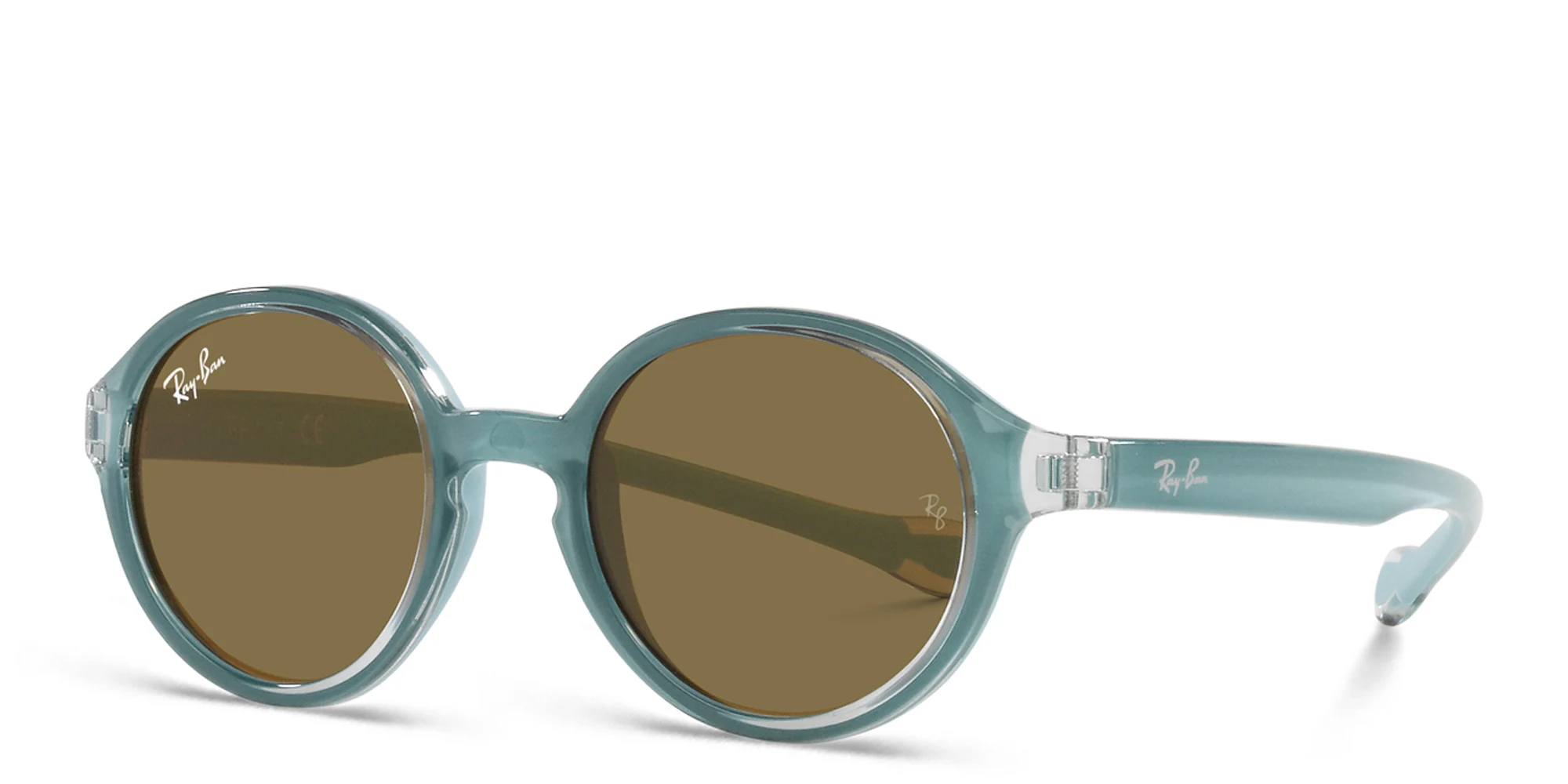 Shop Ray-Ban Junior Kids Round Sunglasses in Light Blue online.
