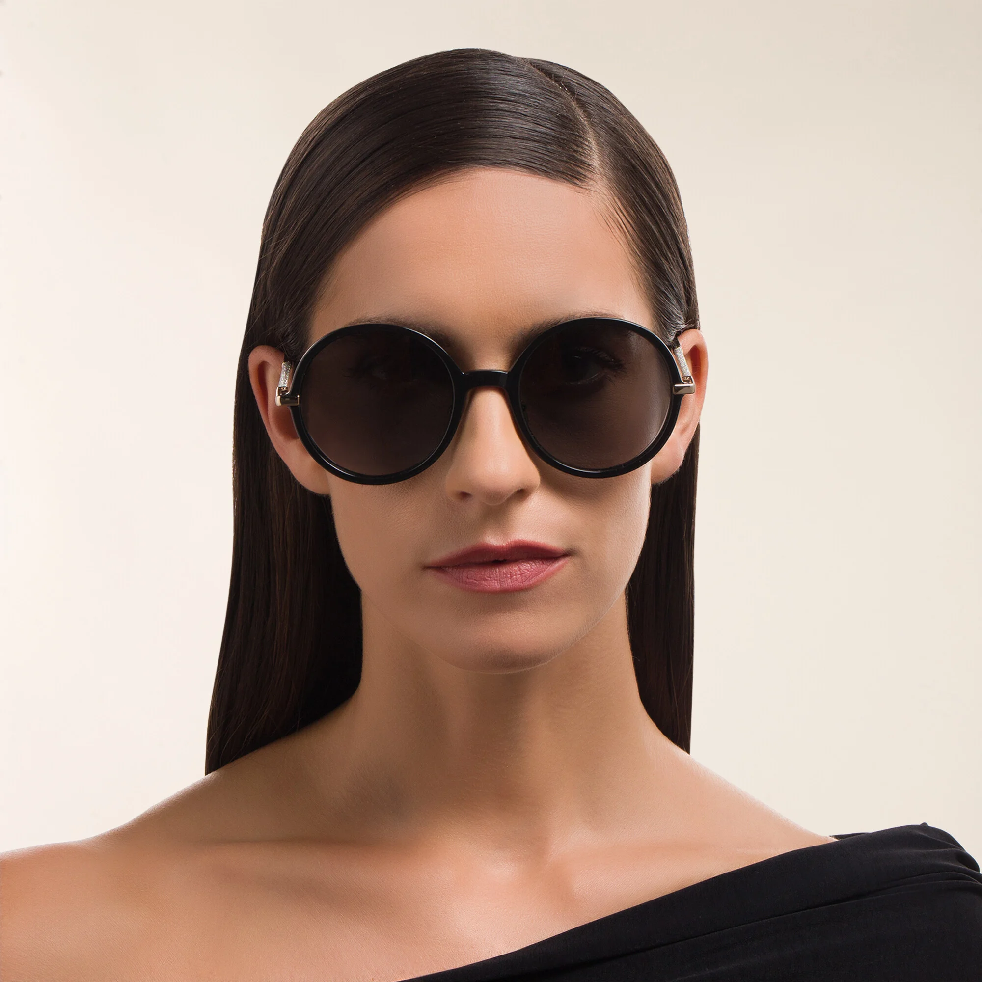 Shop JIMMY CHOO Oversized Round Sunglasses in Black online.