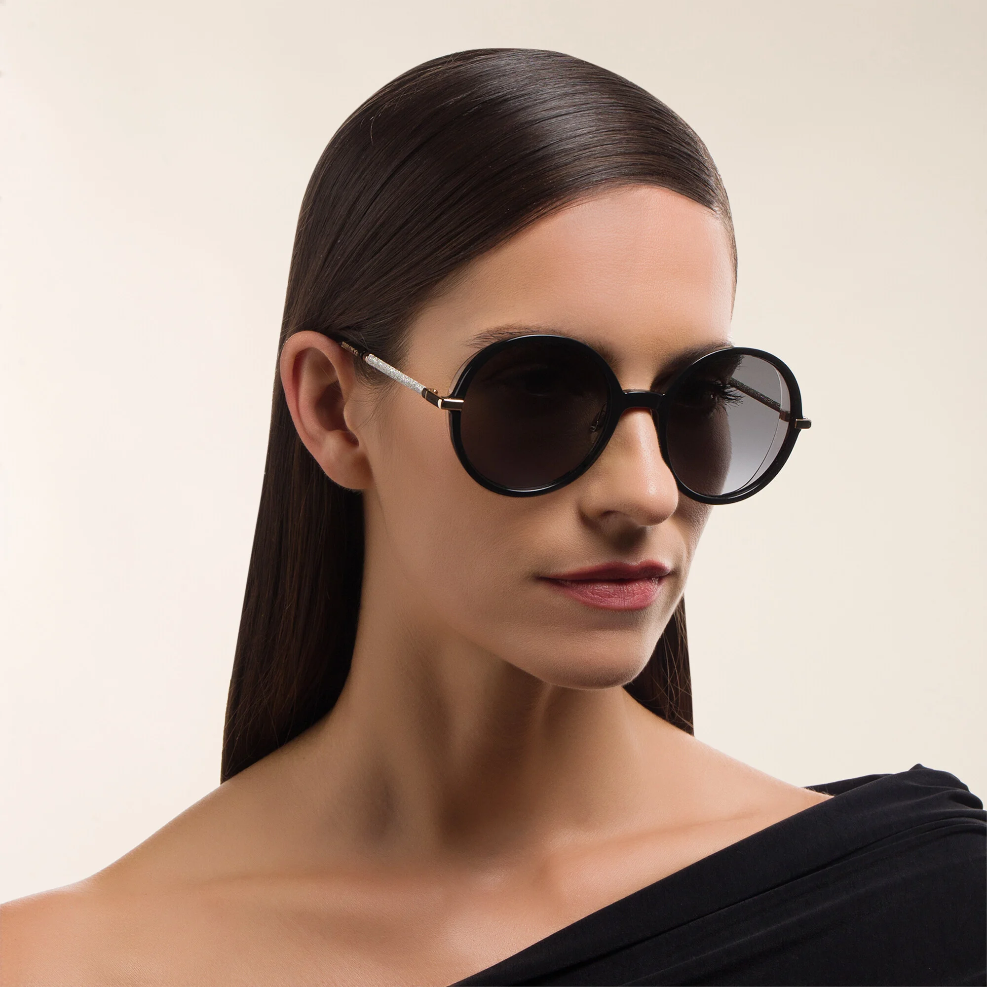 Shop JIMMY CHOO Oversized Round Sunglasses in Black online.