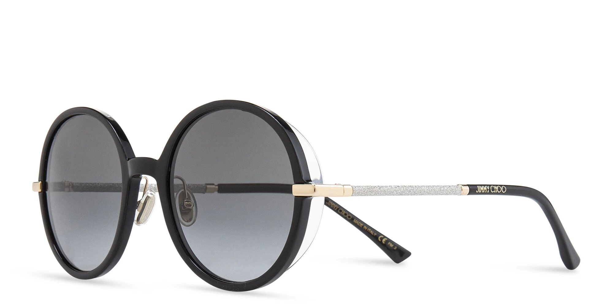 Shop JIMMY CHOO Oversized Round Sunglasses in Black online.