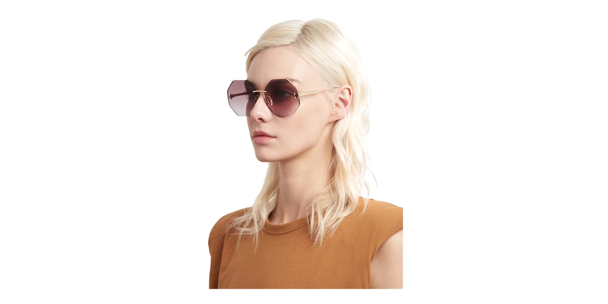 Shop ISABEL MARANT Half Rim Irregular Sunglasses in Rose Gold online.