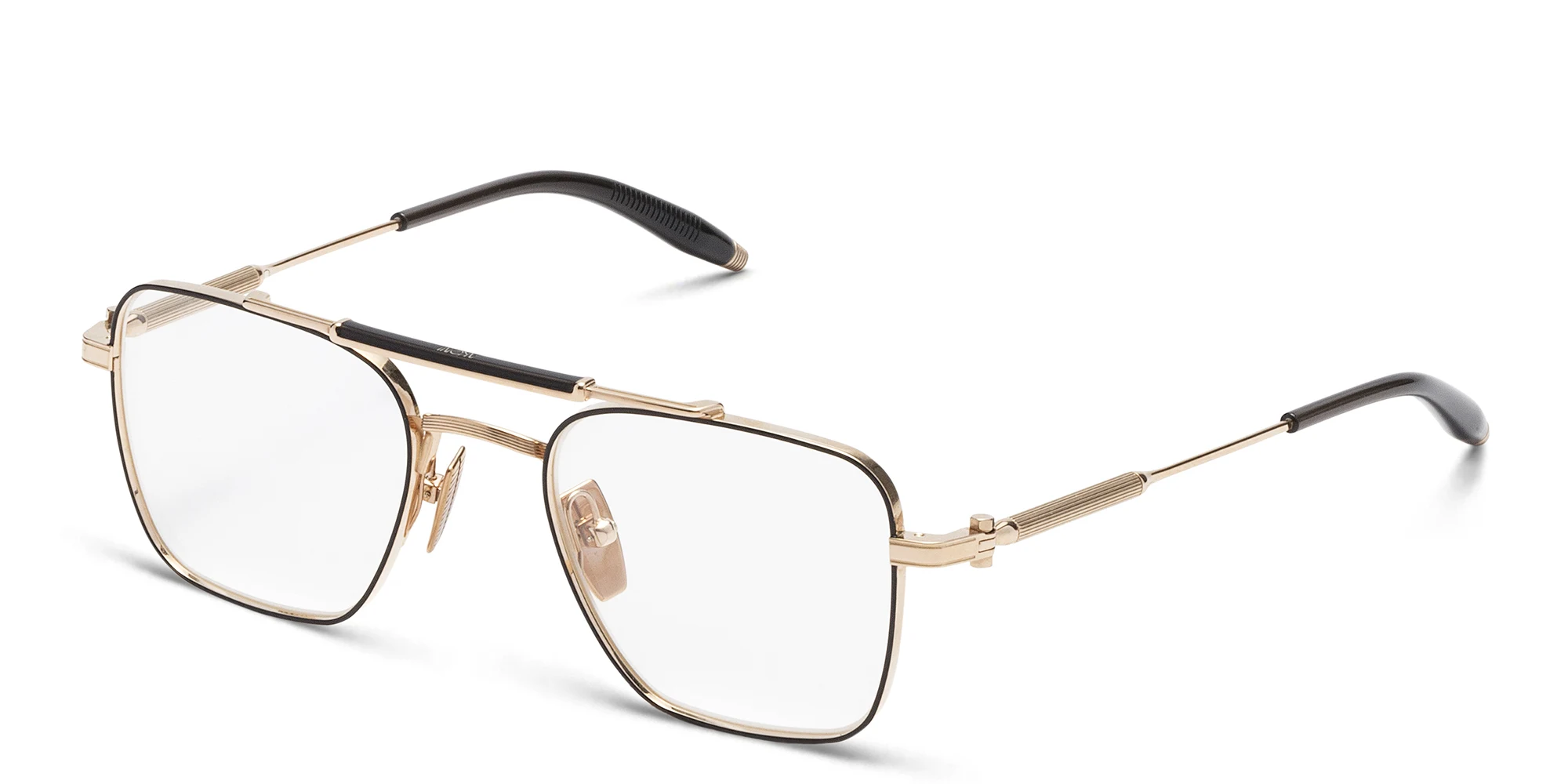Shop AKONI Europa Unisex Square Eyeglasses in Gold Black online.