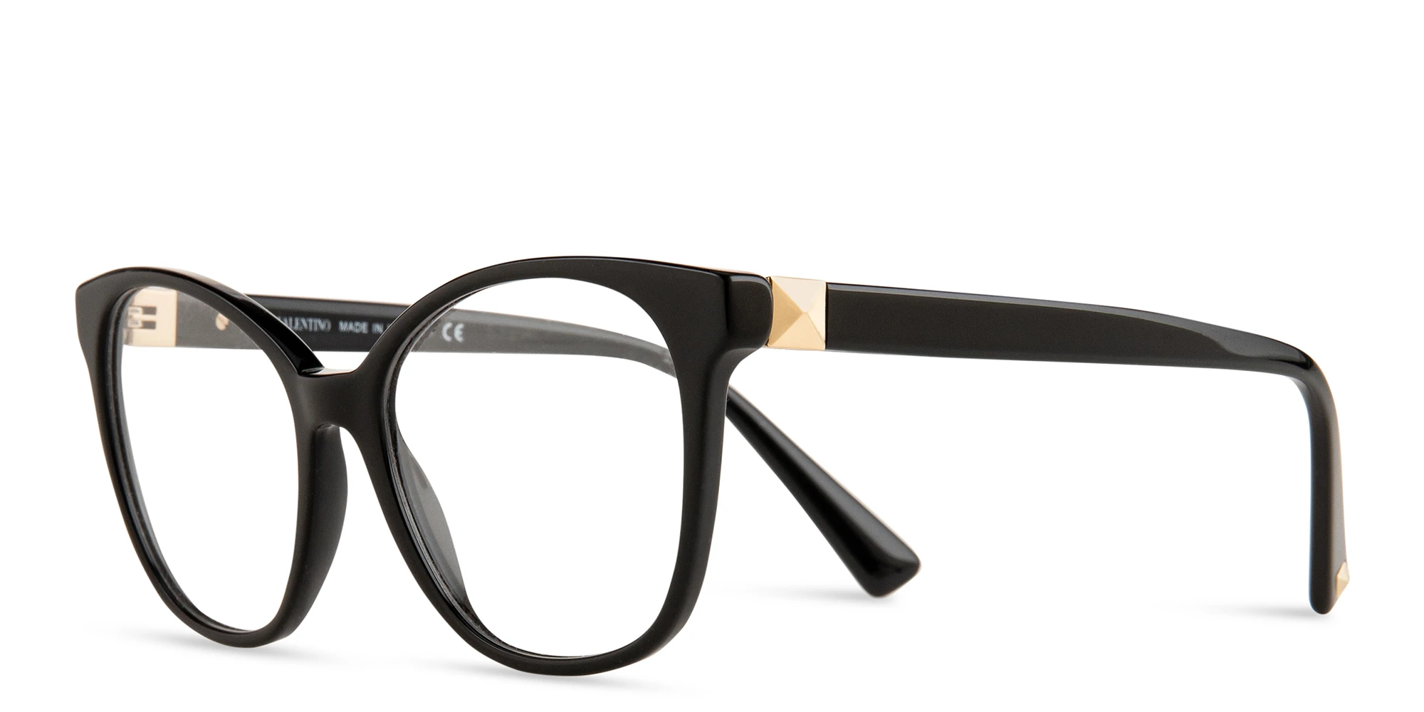 Shop VALENTINO Stud Square Eyeglasses in Black online.