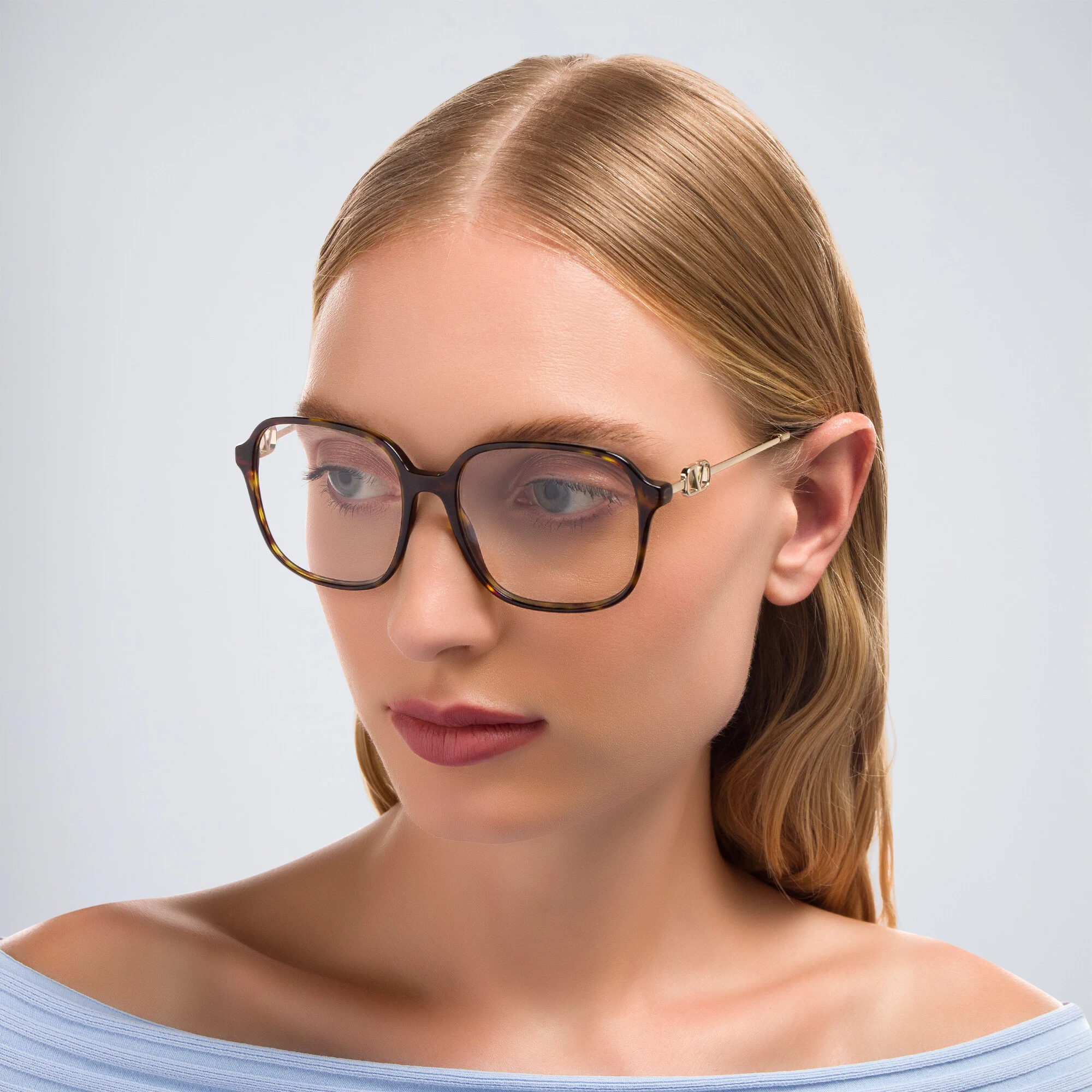 Shop VALENTINO V Logo Square Eyeglasses in Havana online.