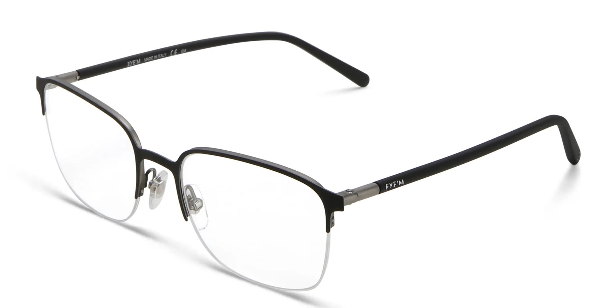 Shop EYE'M Half Rim Rectangle Eyeglasses in Black & Gunmetal online.