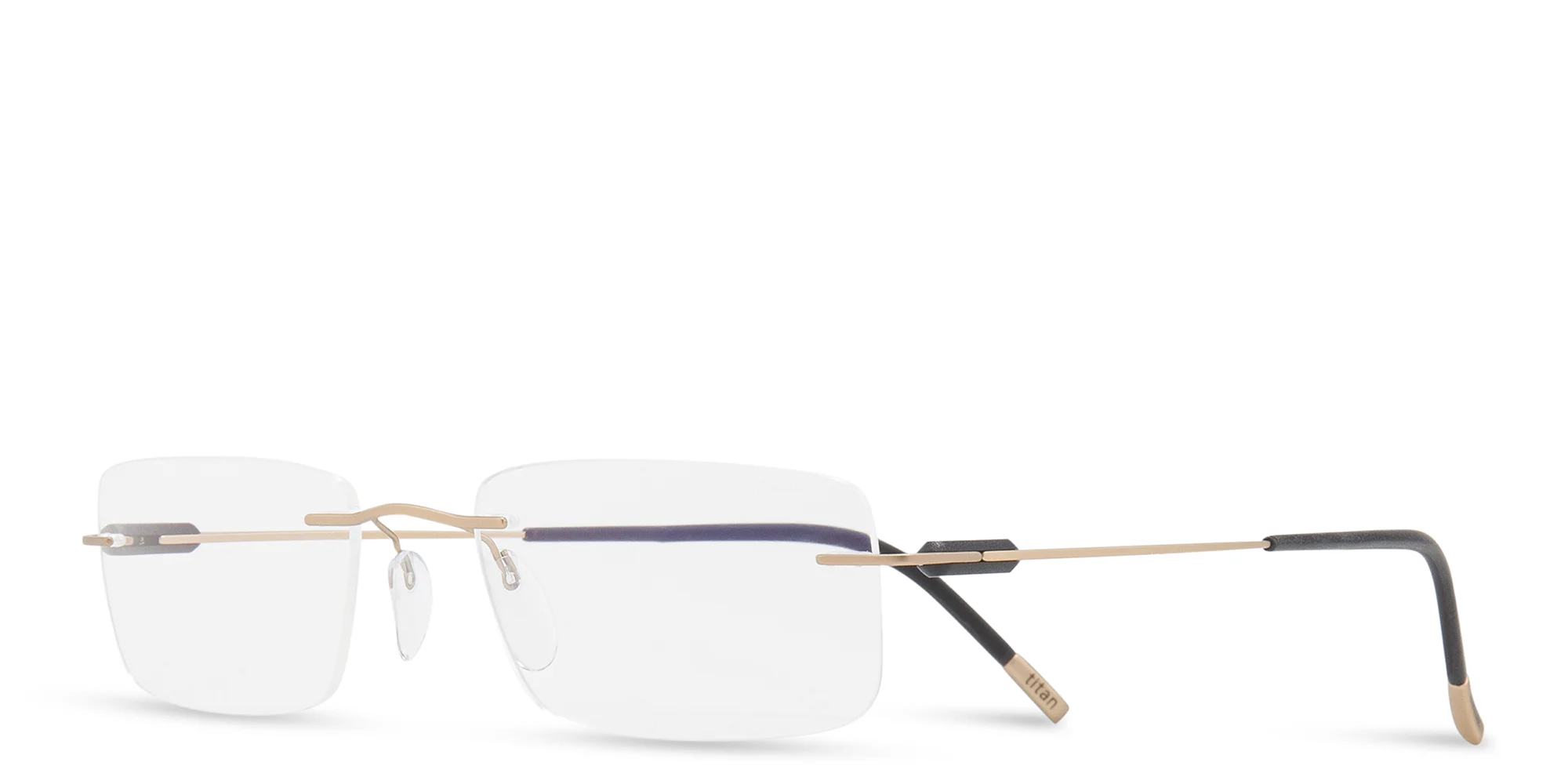 Shop Silhouette Rimless Rectangle Eyeglasses in Gold online.