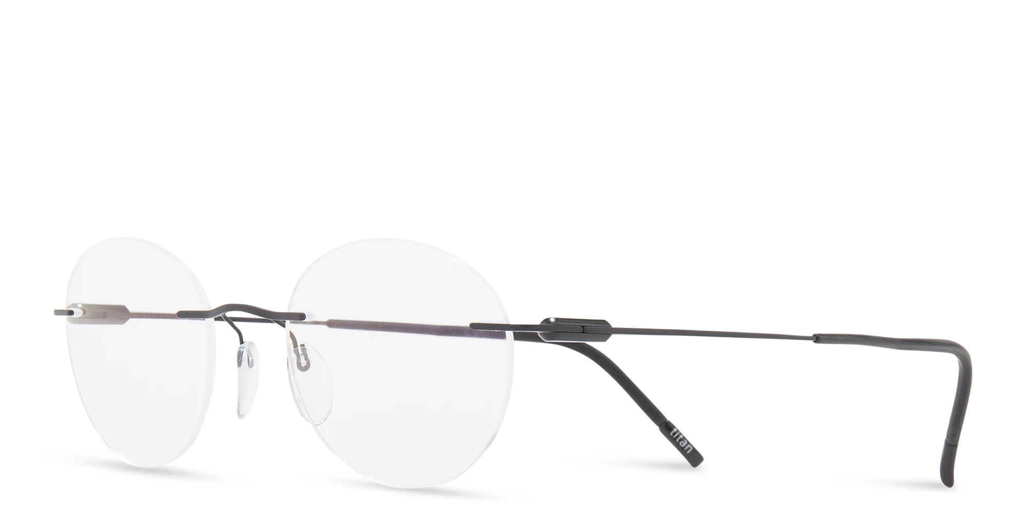 Shop Silhouette Rimless Round Eyeglasses in Black online.