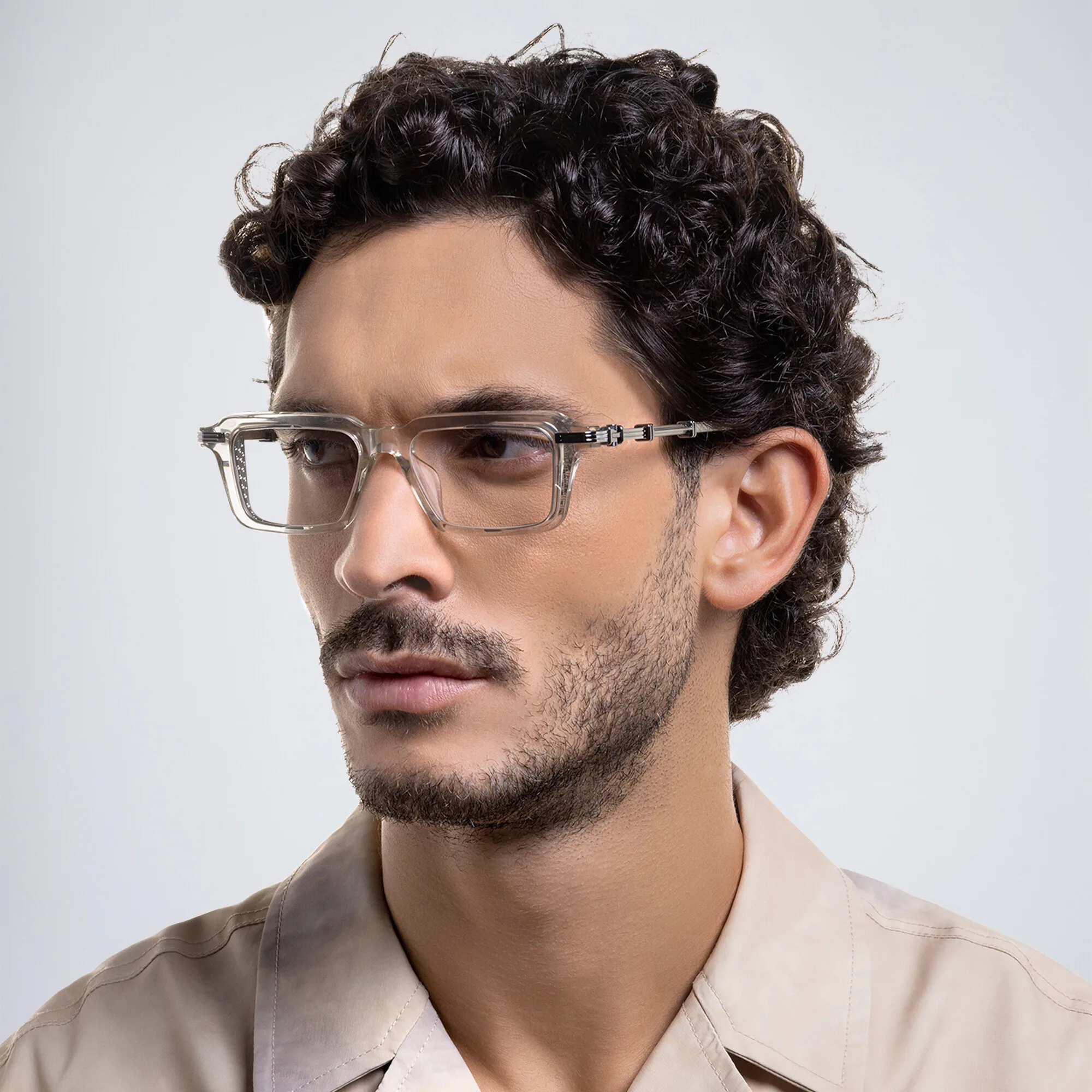 Shop BALMAIN Legion III Square Eyeglasses in Grey online.