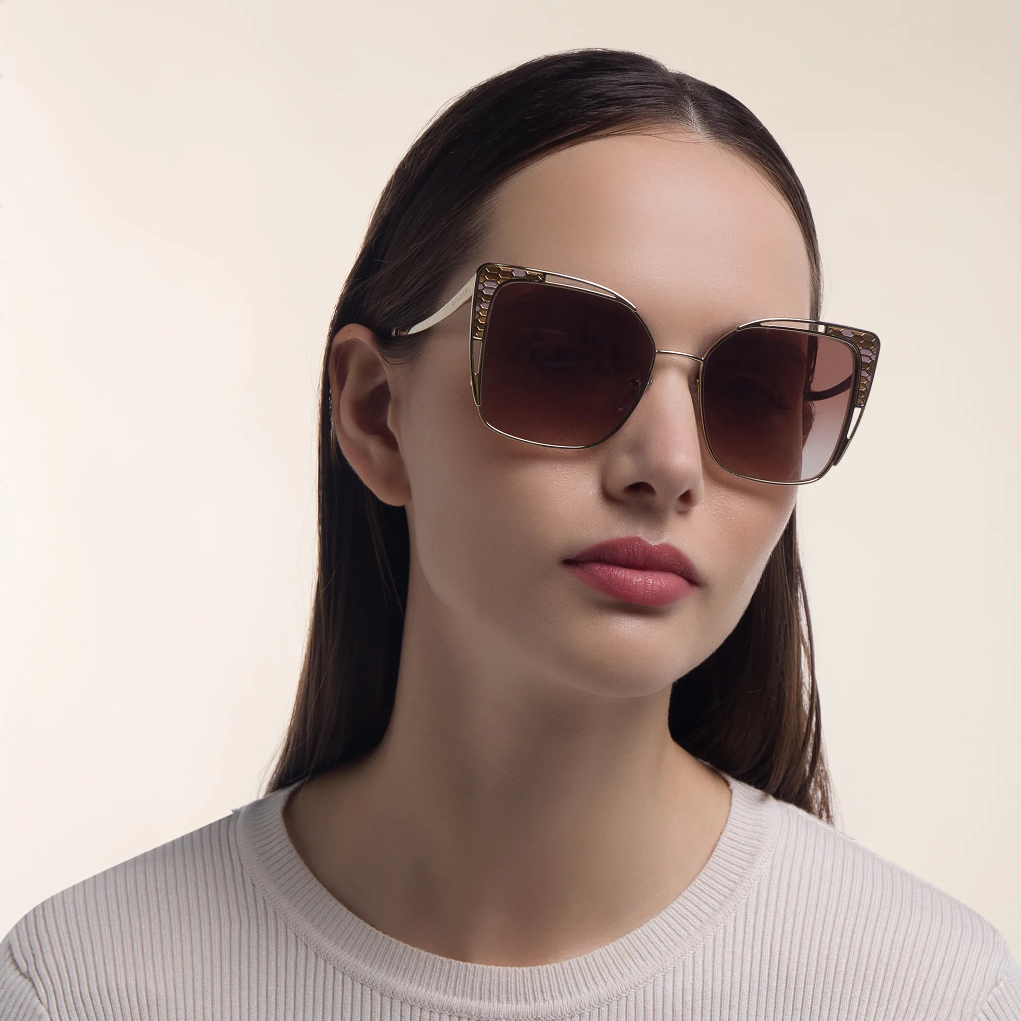 Shop BVLGARI Butterfly Sunglasses in Pale Gold online.