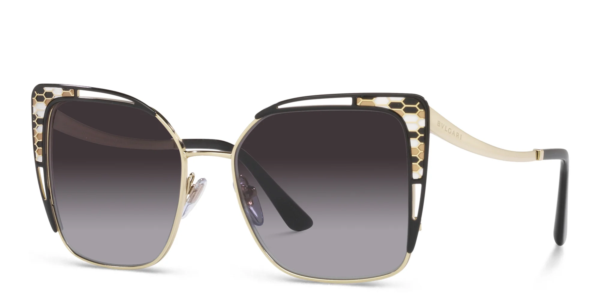 Shop BVLGARI Oversized Butterfly Sunglasses in Pale Gold/Black online.