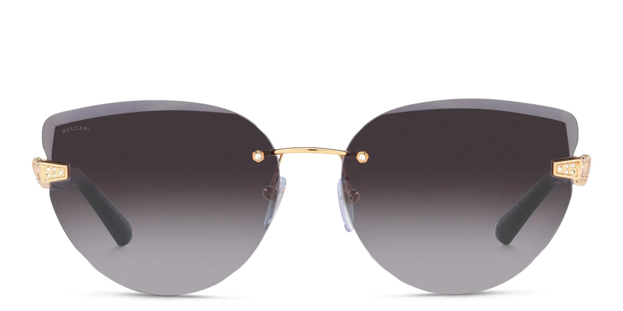 Shop BVLGARI Rimless Cat Eye Sunglasses in Pink Gold online.