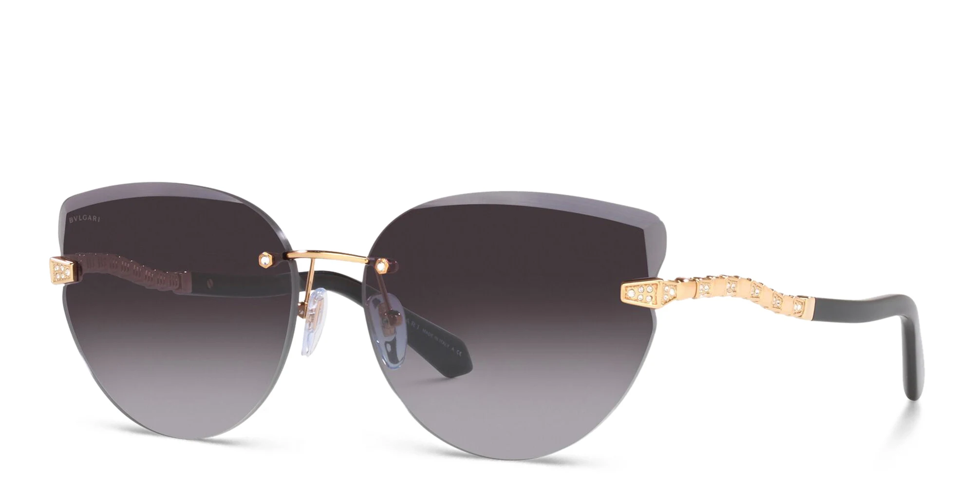 Shop BVLGARI Rimless Cat Eye Sunglasses in Pink Gold online.