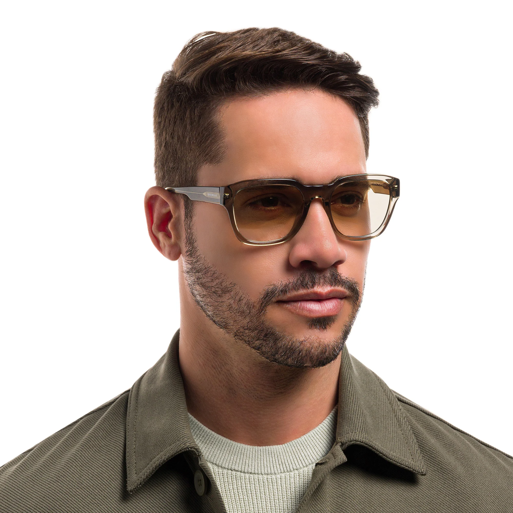 Shop Emporio Armani Square Sunglasses in Shiny Transparent Green online.