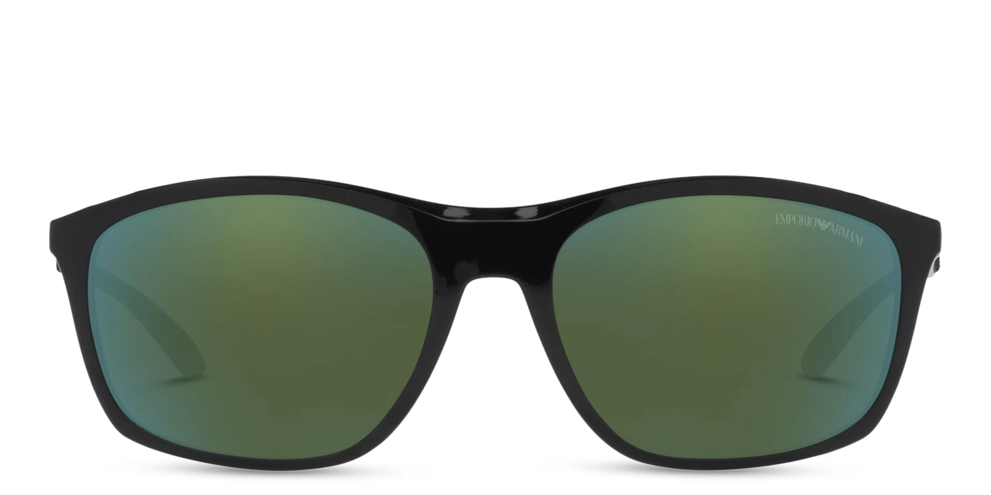 Shop Emporio Armani Rectangle Sunglasses in Shiny Black online.