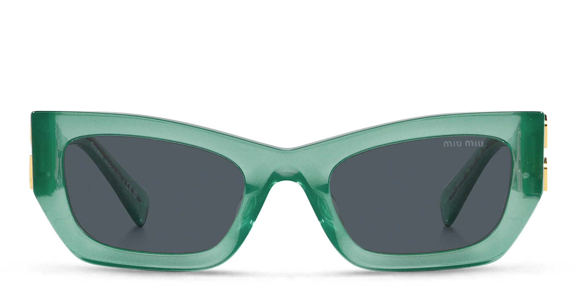 Shop MIU MIU Rectangle Sunglasses in Green online.