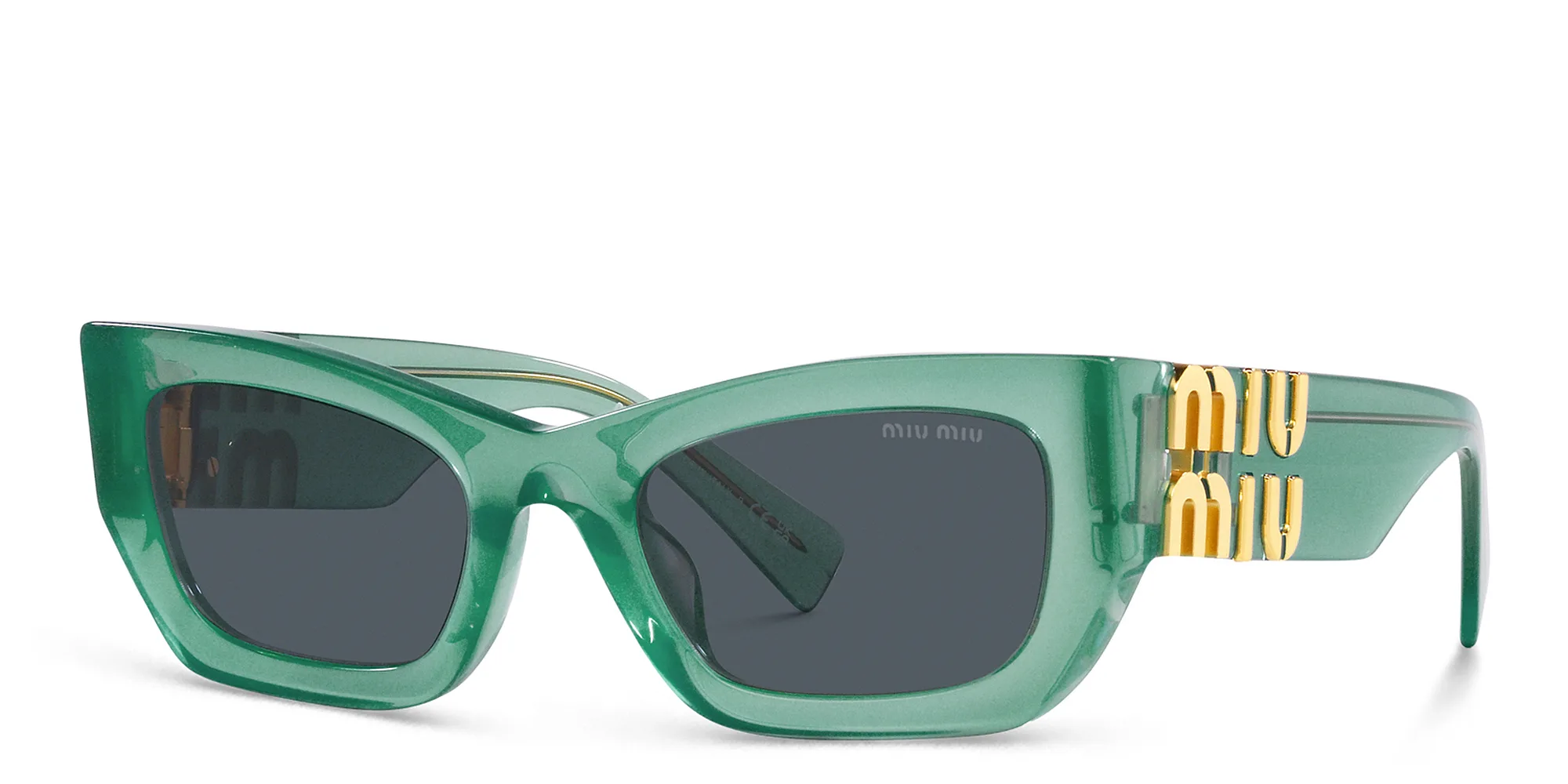 Shop MIU MIU Rectangle Sunglasses in Green online.