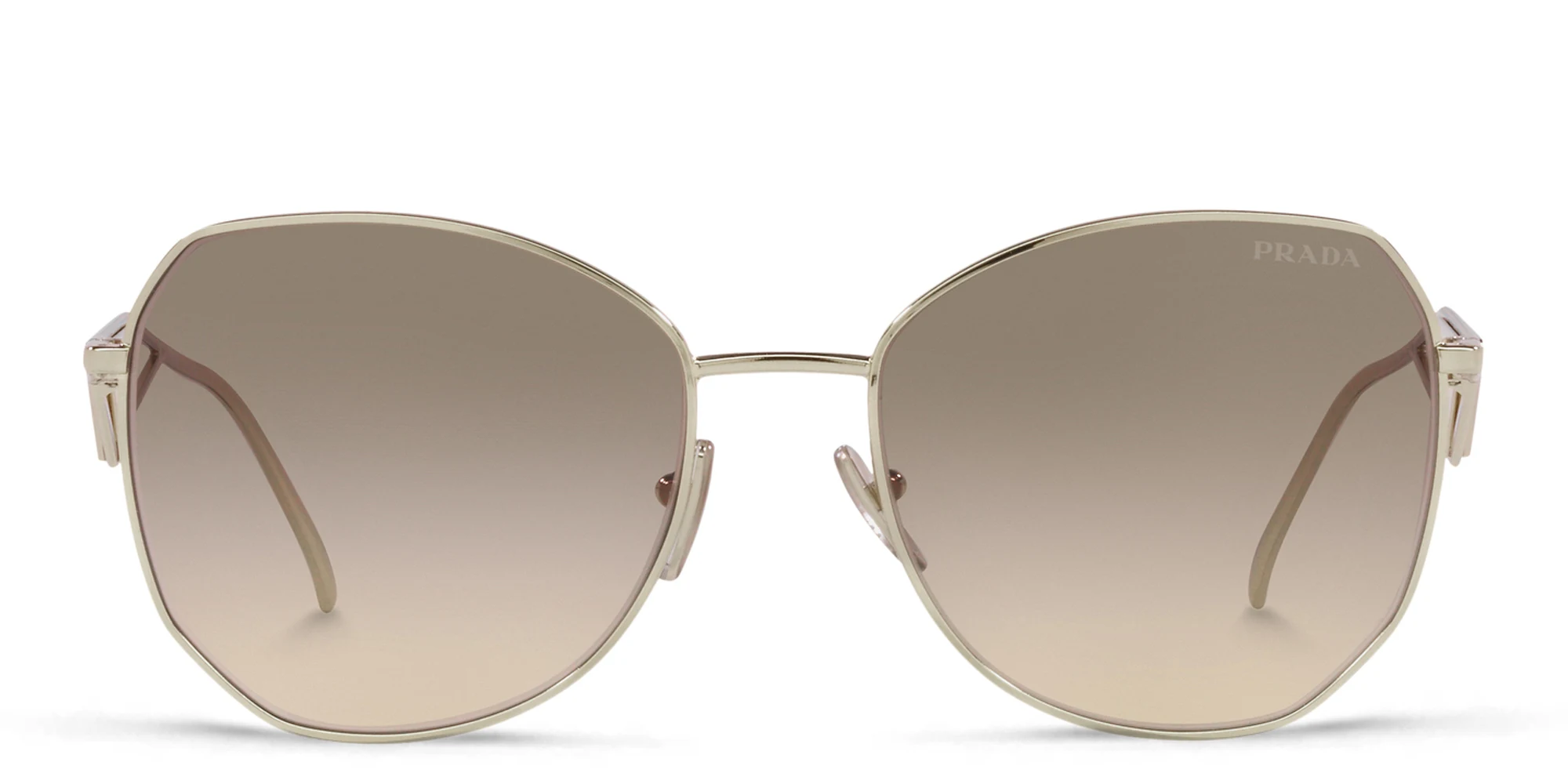Shop PRADA Irregular Sunglasses in Pale Gold online.
