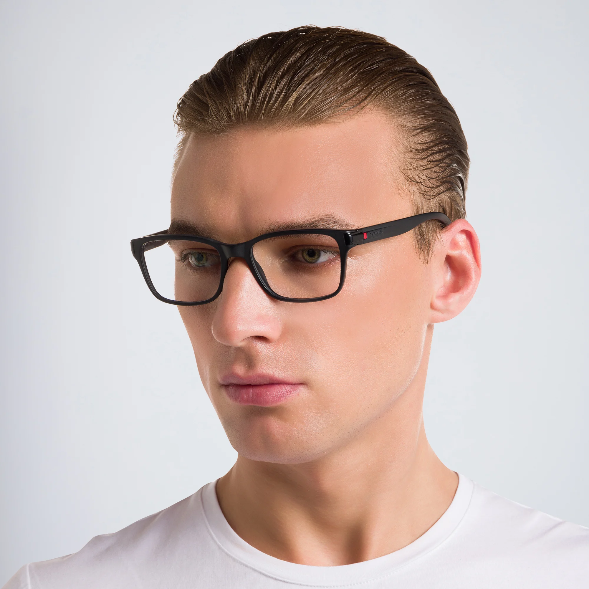 Shop BVLGARI Wide Rectangle Eyeglasses in Matte Black online.