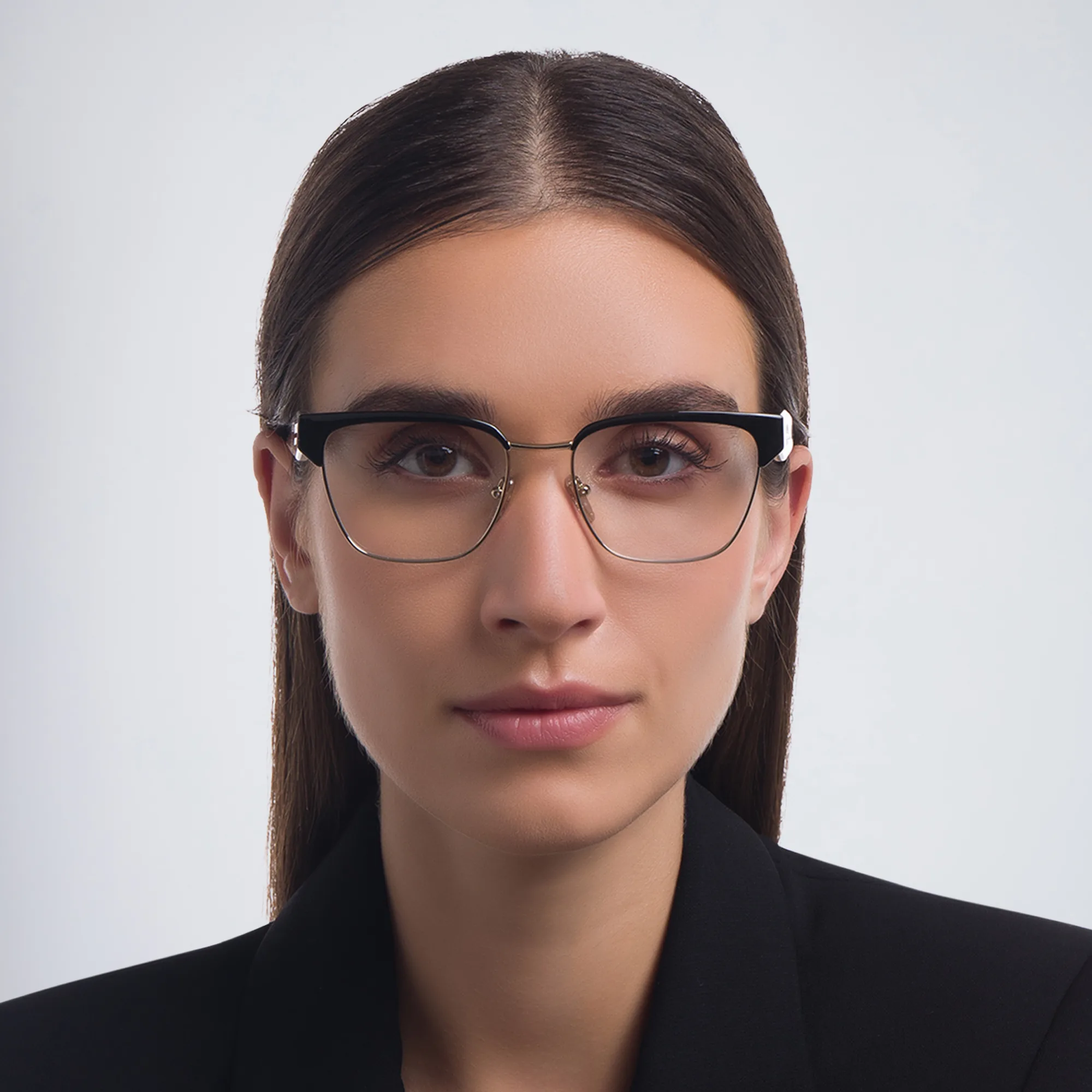 Shop PRADA Irregular Eyeglasses in Black/Pale Gold online.