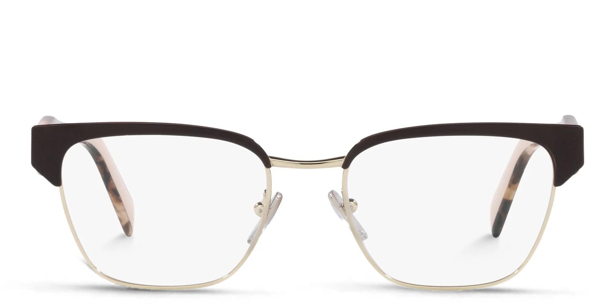 Shop PRADA Irregular Eyeglasses in Brown/Pale Gold online.