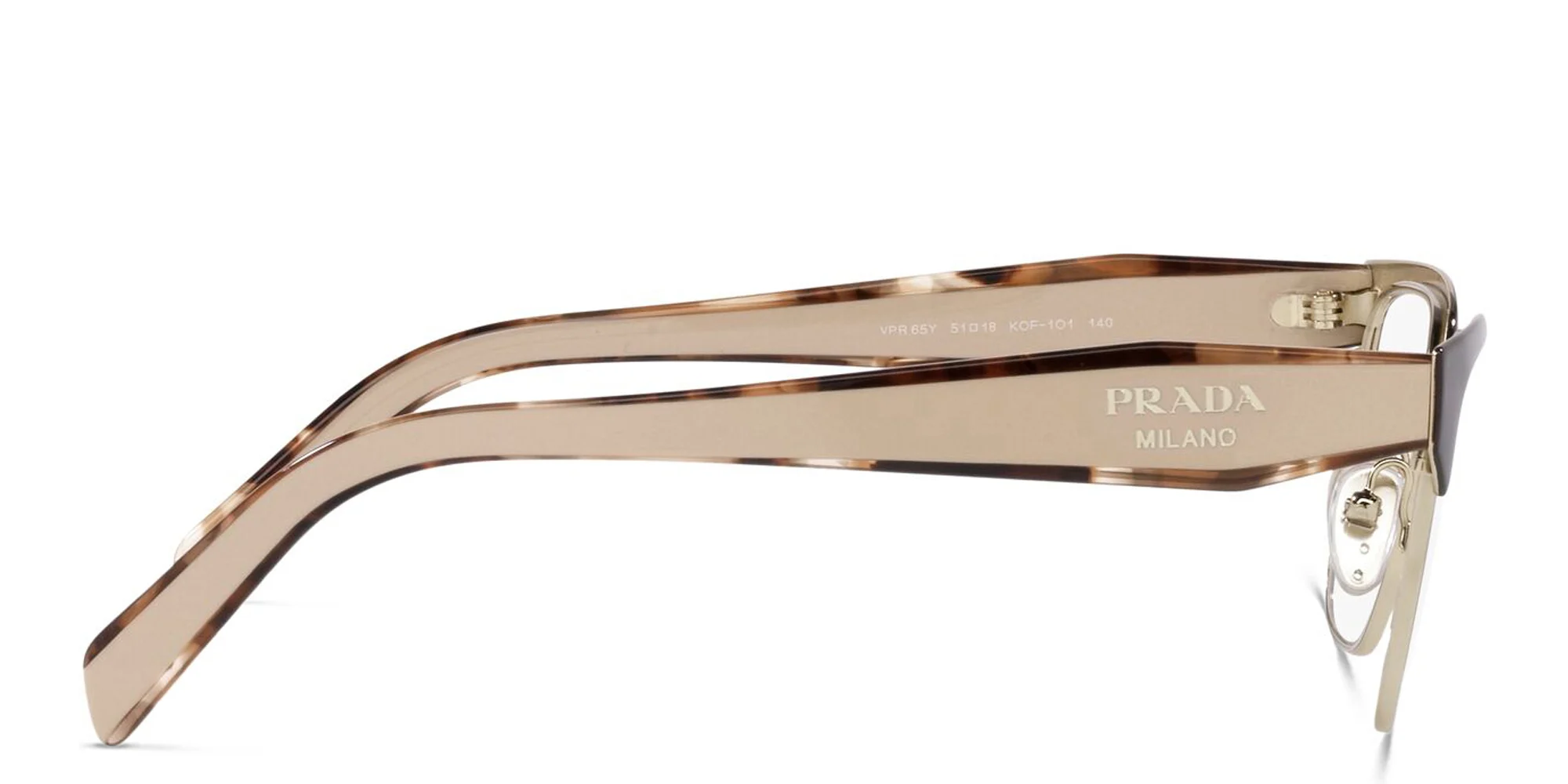 Shop PRADA Irregular Eyeglasses in Brown/Pale Gold online.