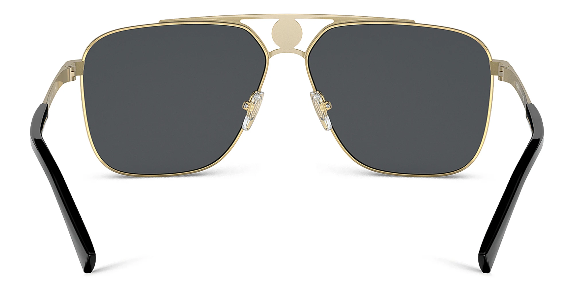 Shop VERSACE Greca Rectangle Sunglasses in Gold/Matte Black online.