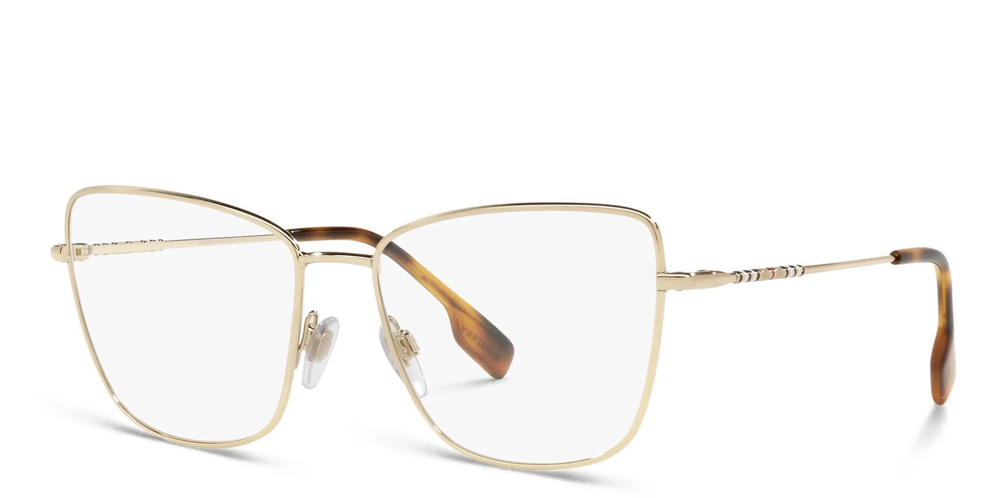 Shop BURBERRY Wide Cat Eye Eyeglasses in Light Gold online.