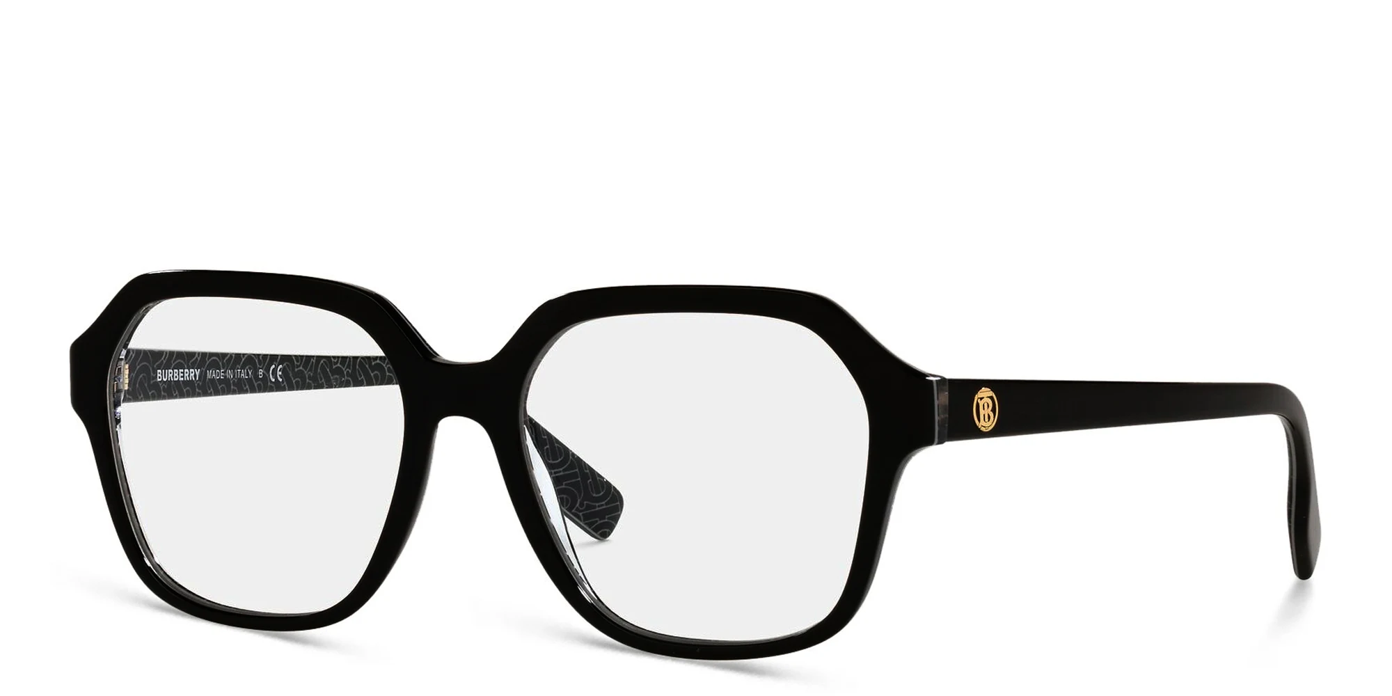 Shop BURBERRY Square Eyeglasses in Black/Print Tb/Crystal online.