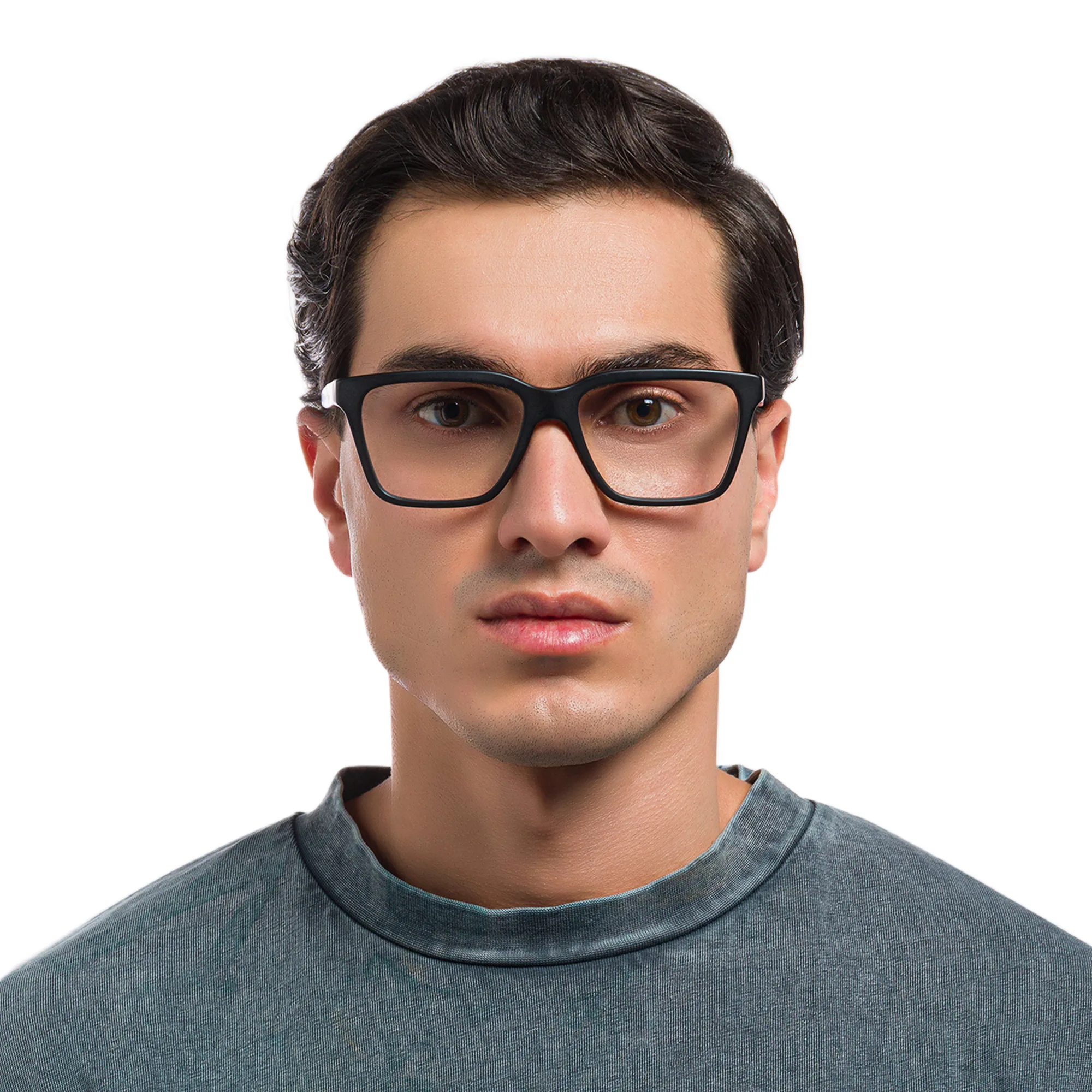 Shop Emporio Armani Eagle Logo Wide Rectangle Eyeglasses in Matte Black online.