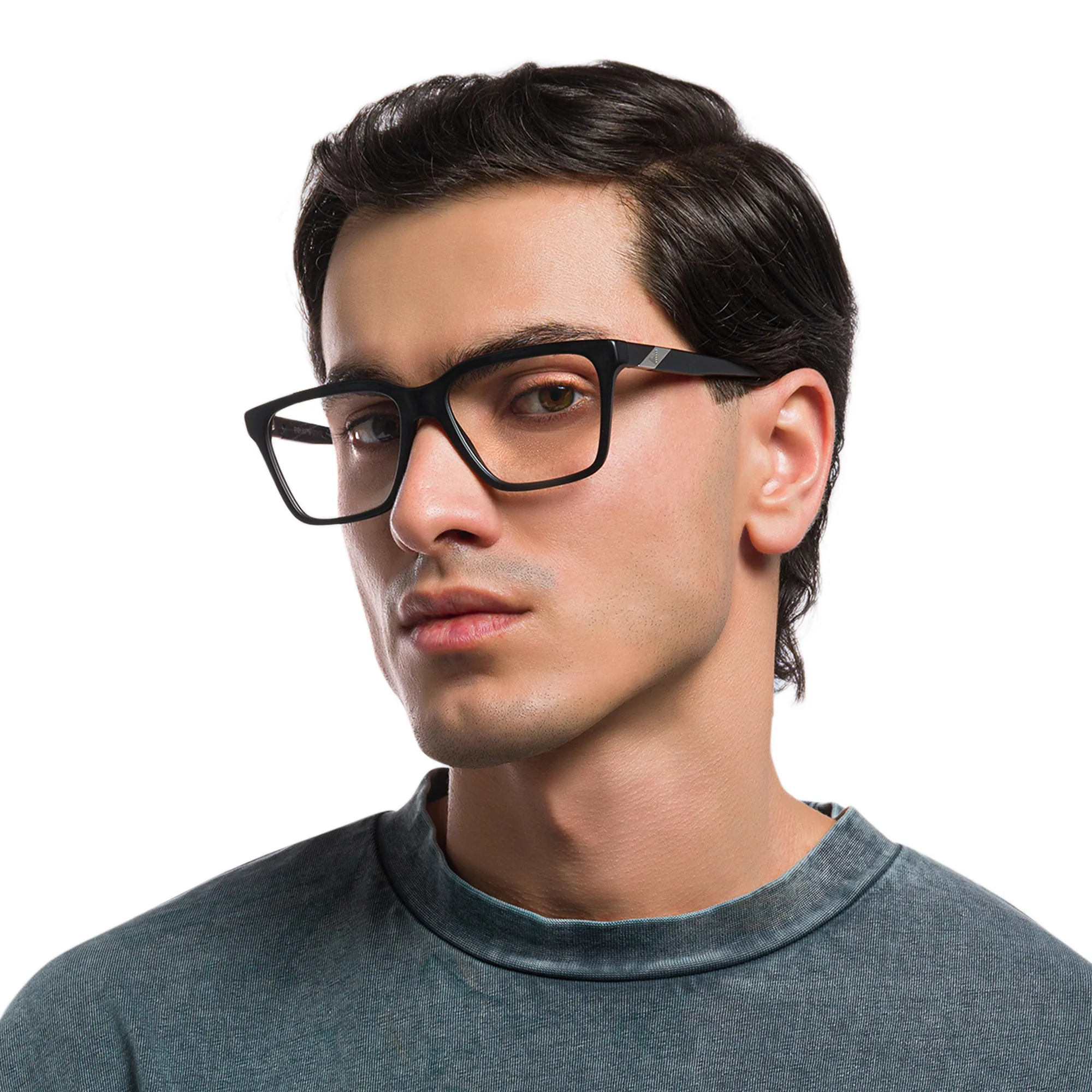 Shop Emporio Armani Eagle Logo Wide Rectangle Eyeglasses in Matte Black online.