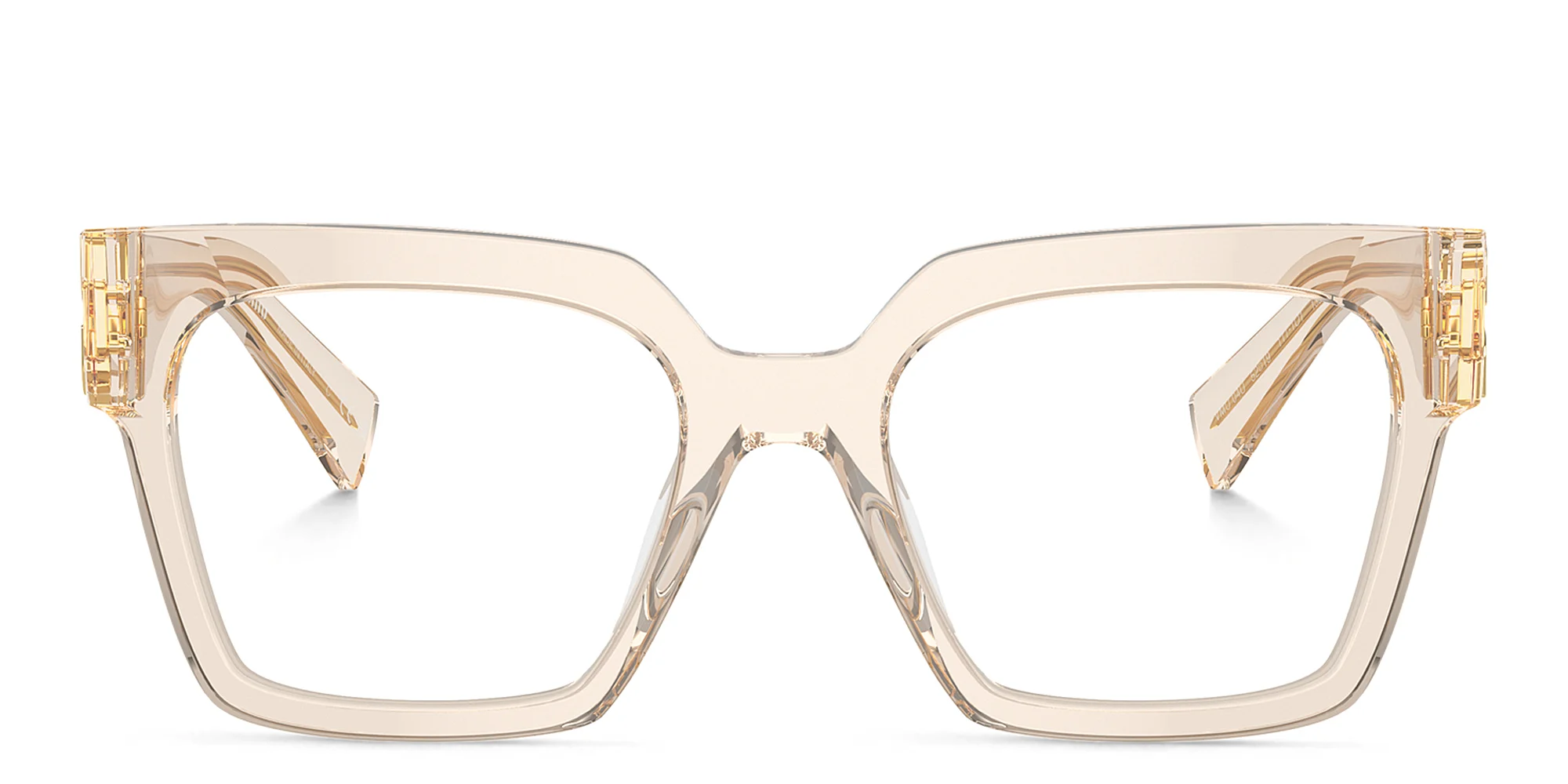 Shop MIU MIU Vertical Logo Square Eyeglasses in Matte Sand online.