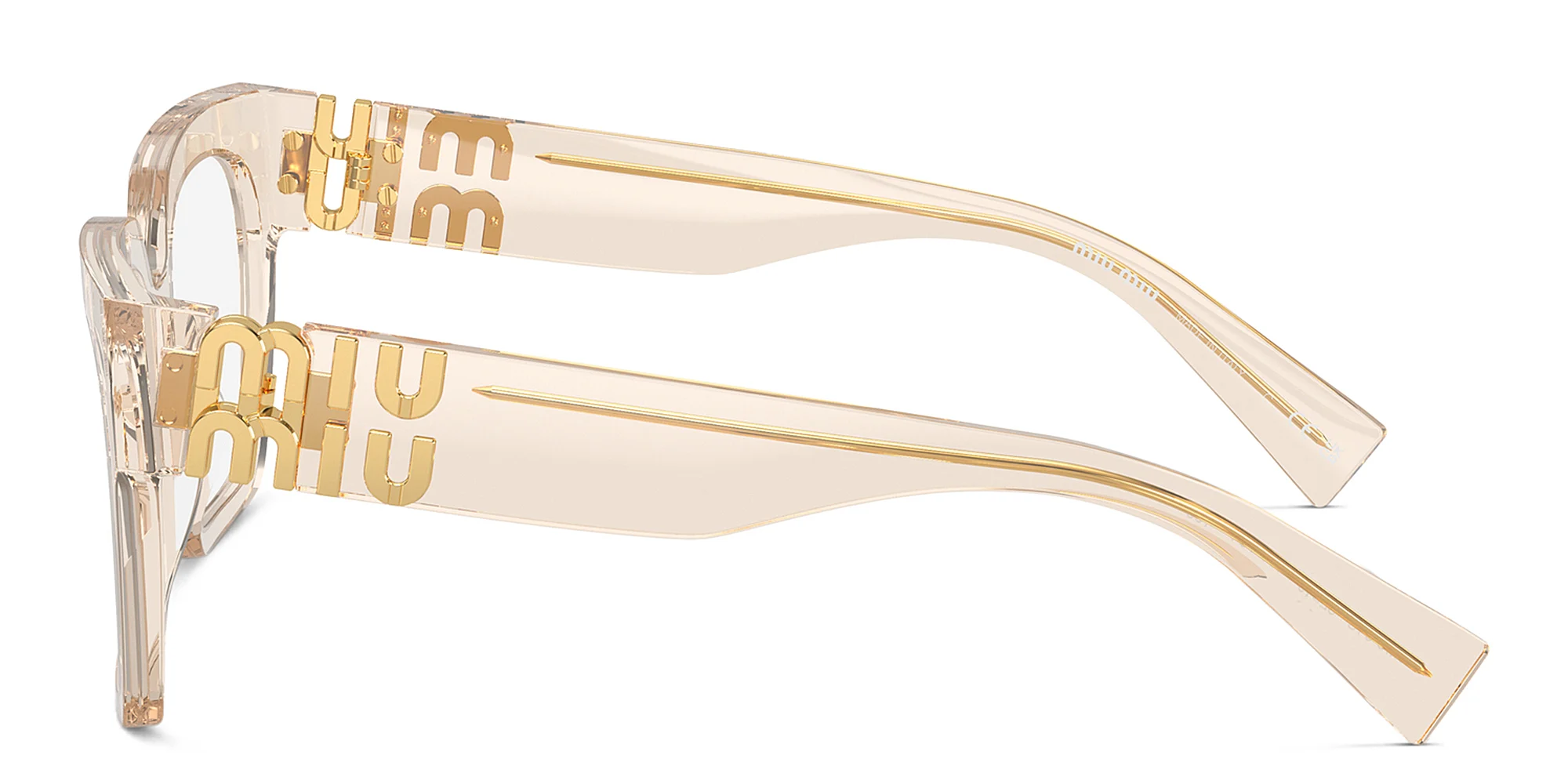 Shop MIU MIU Vertical Logo Square Eyeglasses in Matte Sand online.