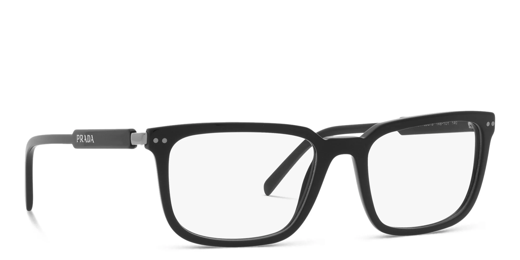 Shop PRADA Wide Rectangle Eyeglasses in Black online.