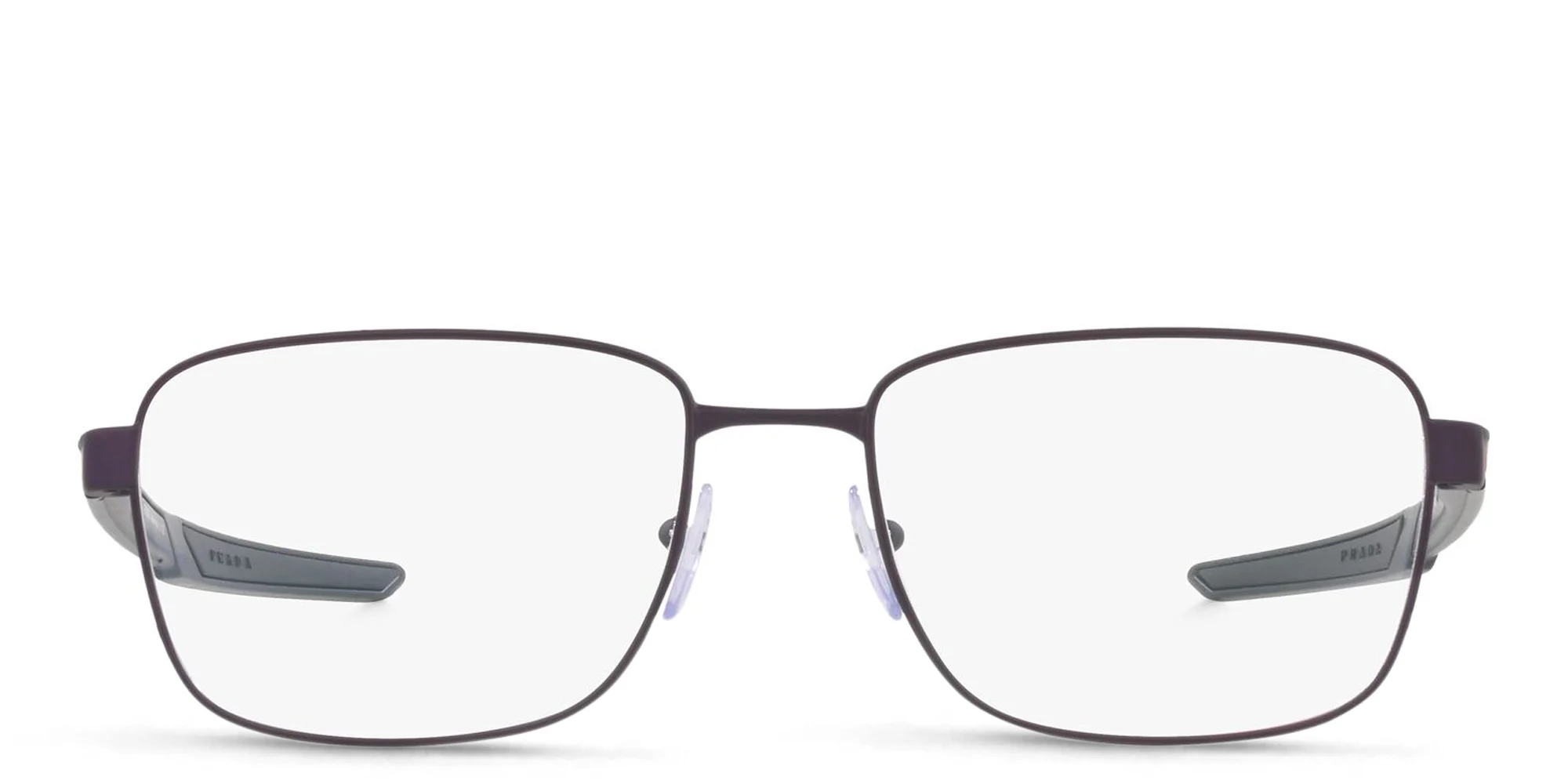Shop Prada Linea Rossa Wide Rectangle Eyeglasses in Blue online.