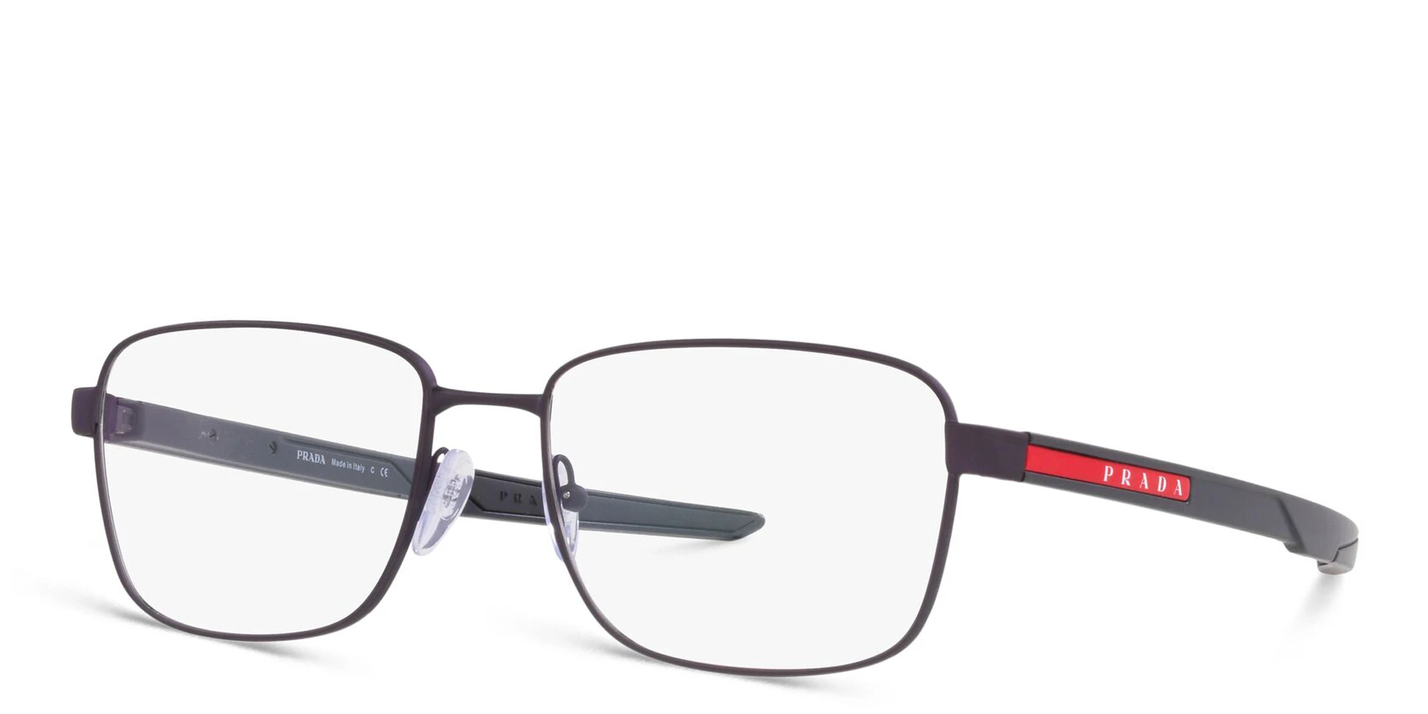 Shop Prada Linea Rossa Wide Rectangle Eyeglasses in Blue online.