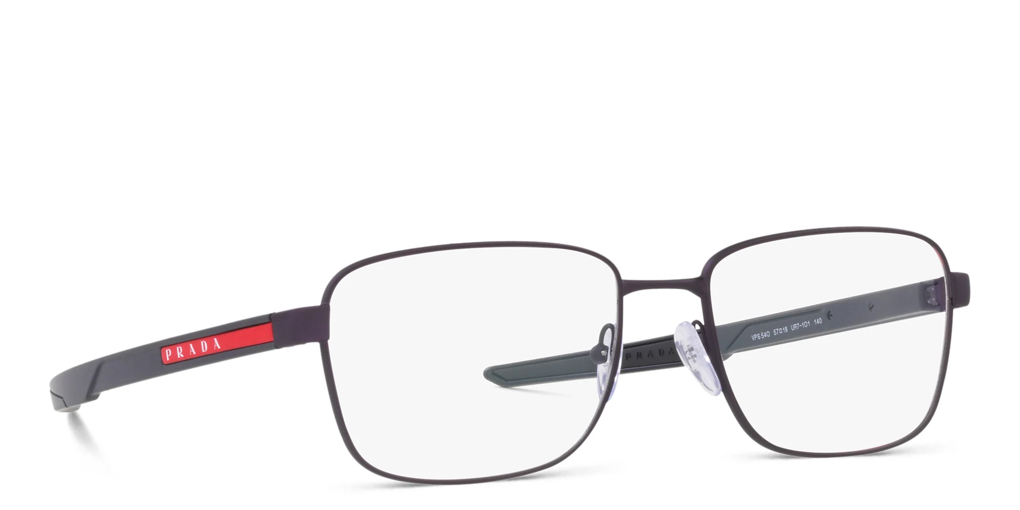 Shop Prada Linea Rossa Wide Rectangle Eyeglasses in Blue online.