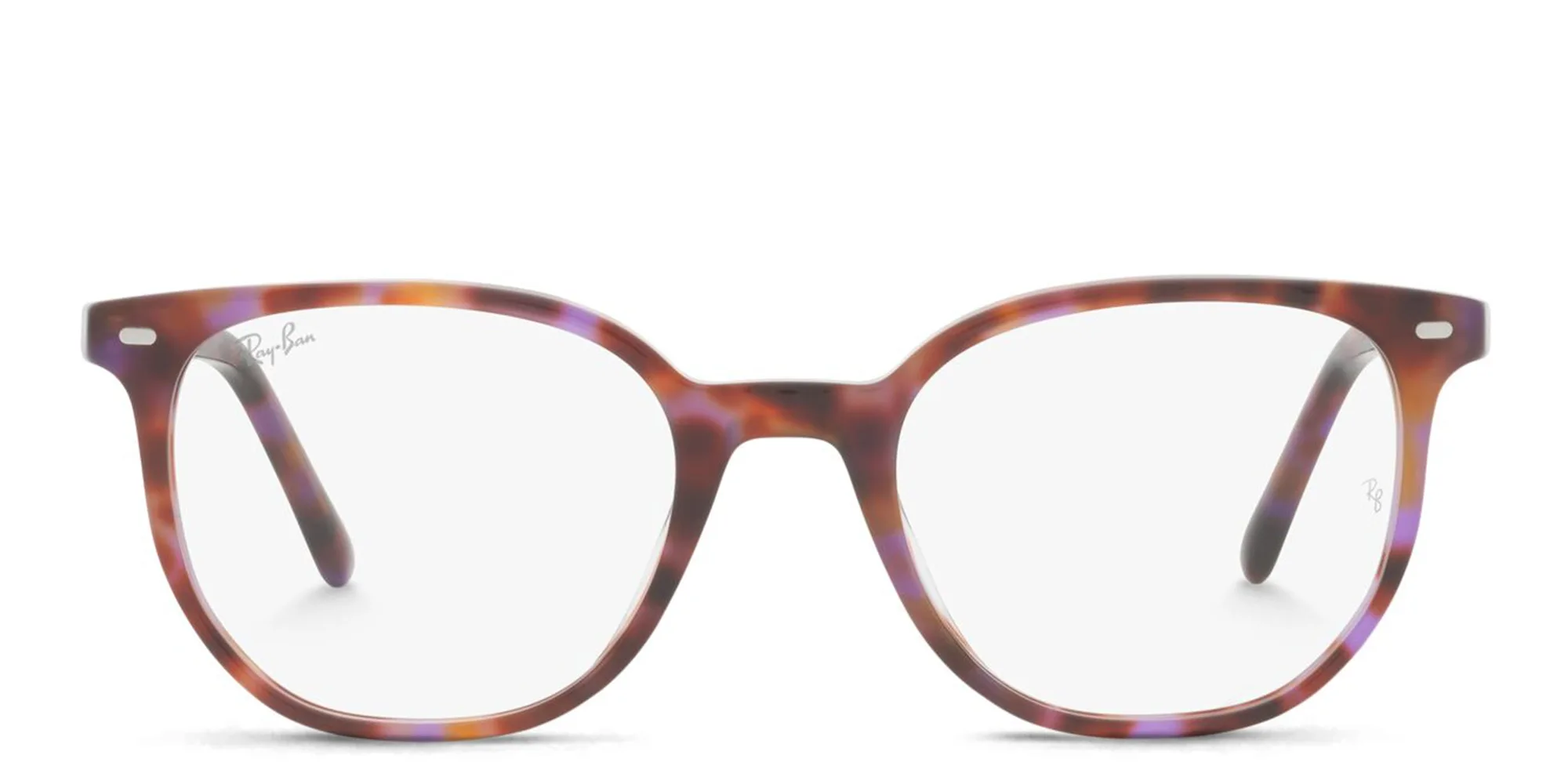 Shop Ray-Ban Elliot Unisex Irregular Eyeglasses in Brown & Violet Havana online.