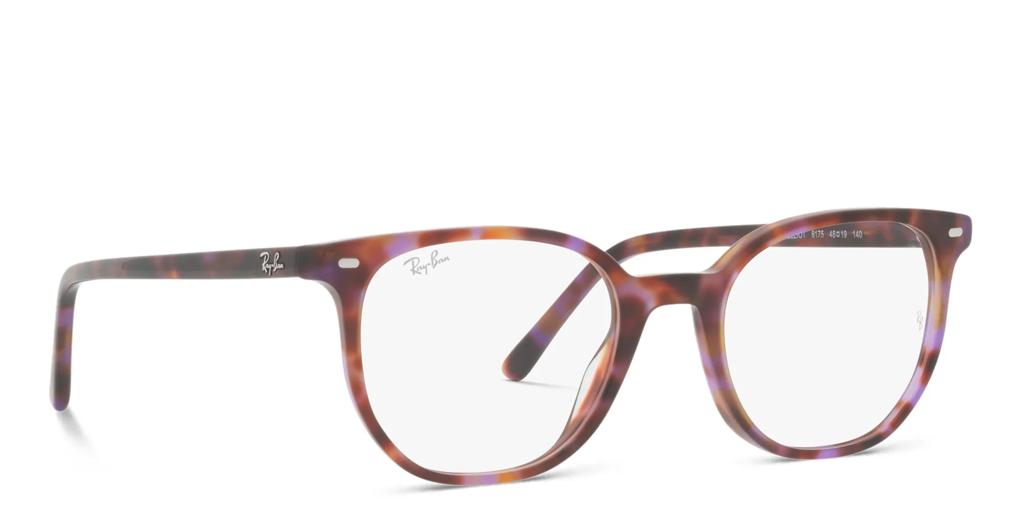 Shop Ray-Ban Elliot Unisex Irregular Eyeglasses in Brown & Violet Havana online.