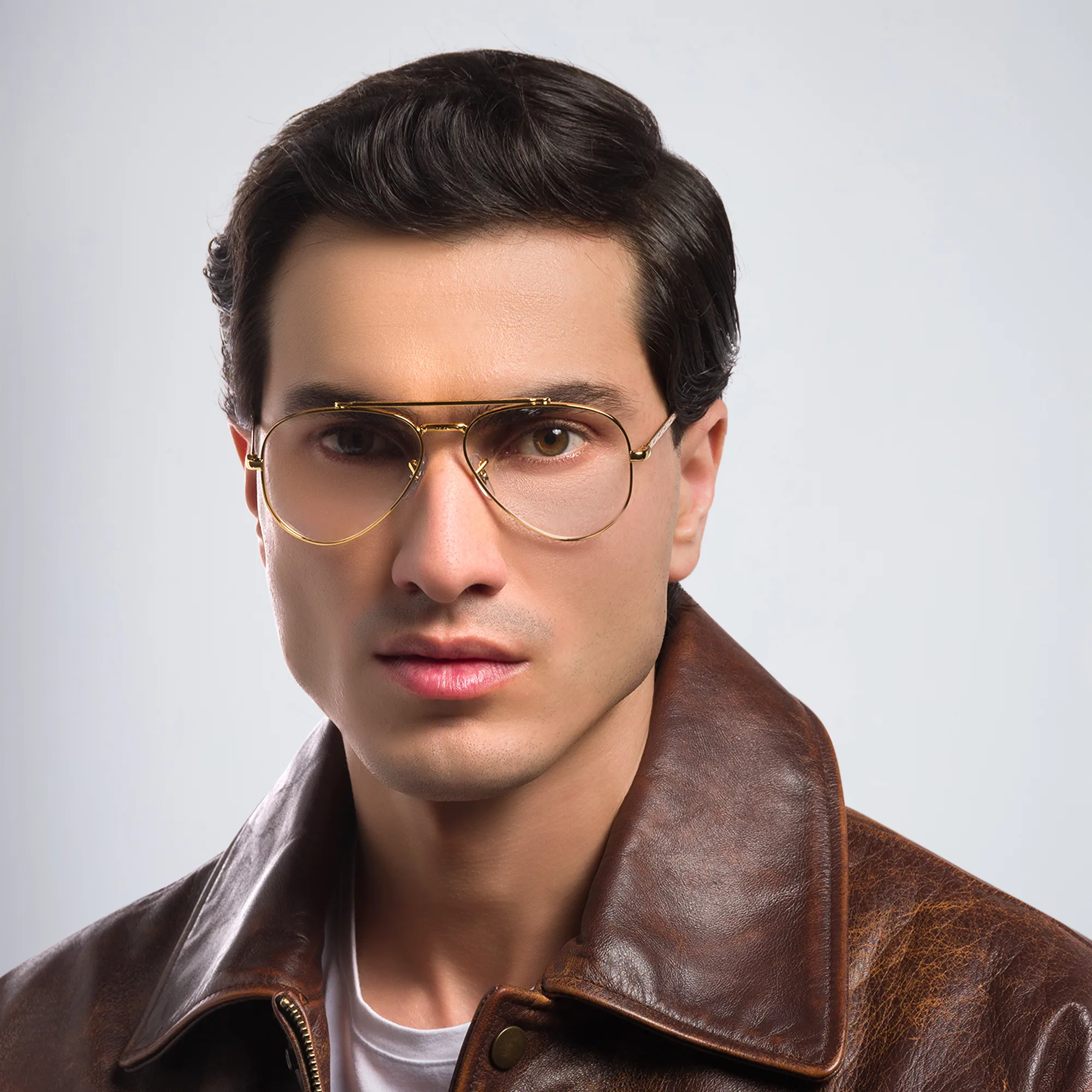 Shop Ray-Ban Unisex Wide Pilot Eyeglasses in Gold online.