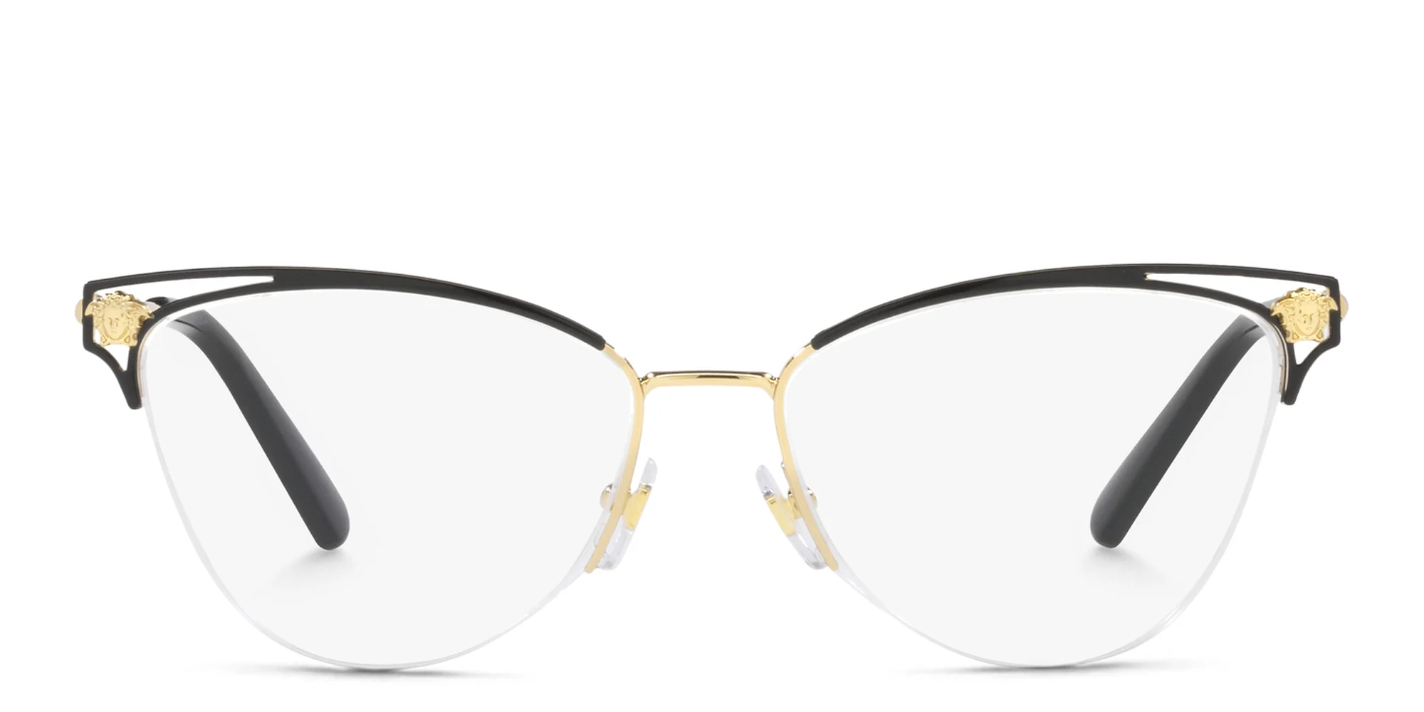 Shop VERSACE Medusa Half-Rim Cat-Eye Eyeglasses in Gold online.