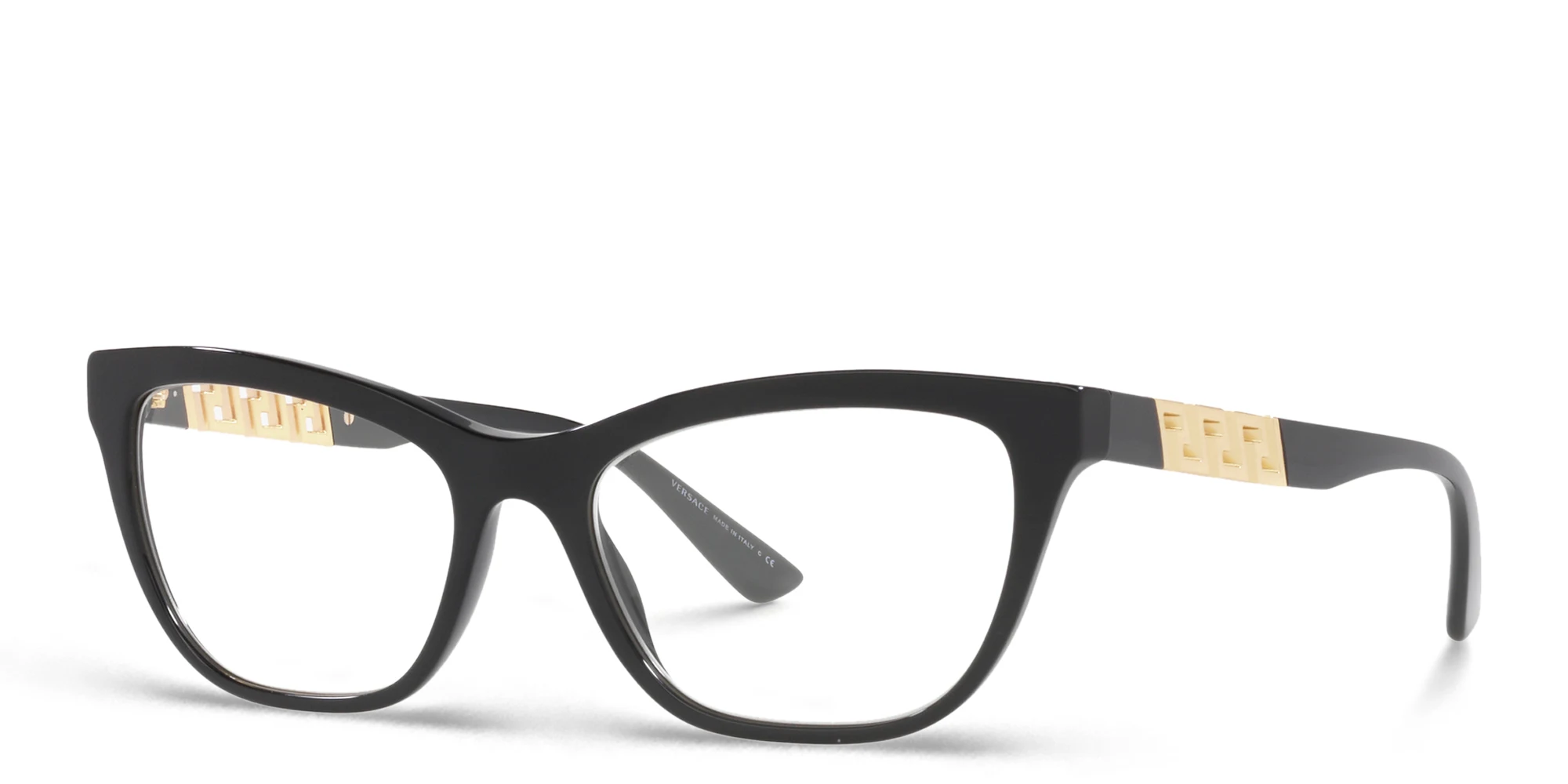 Shop VERSACE Greca Pillow Eyeglasses in Black online.