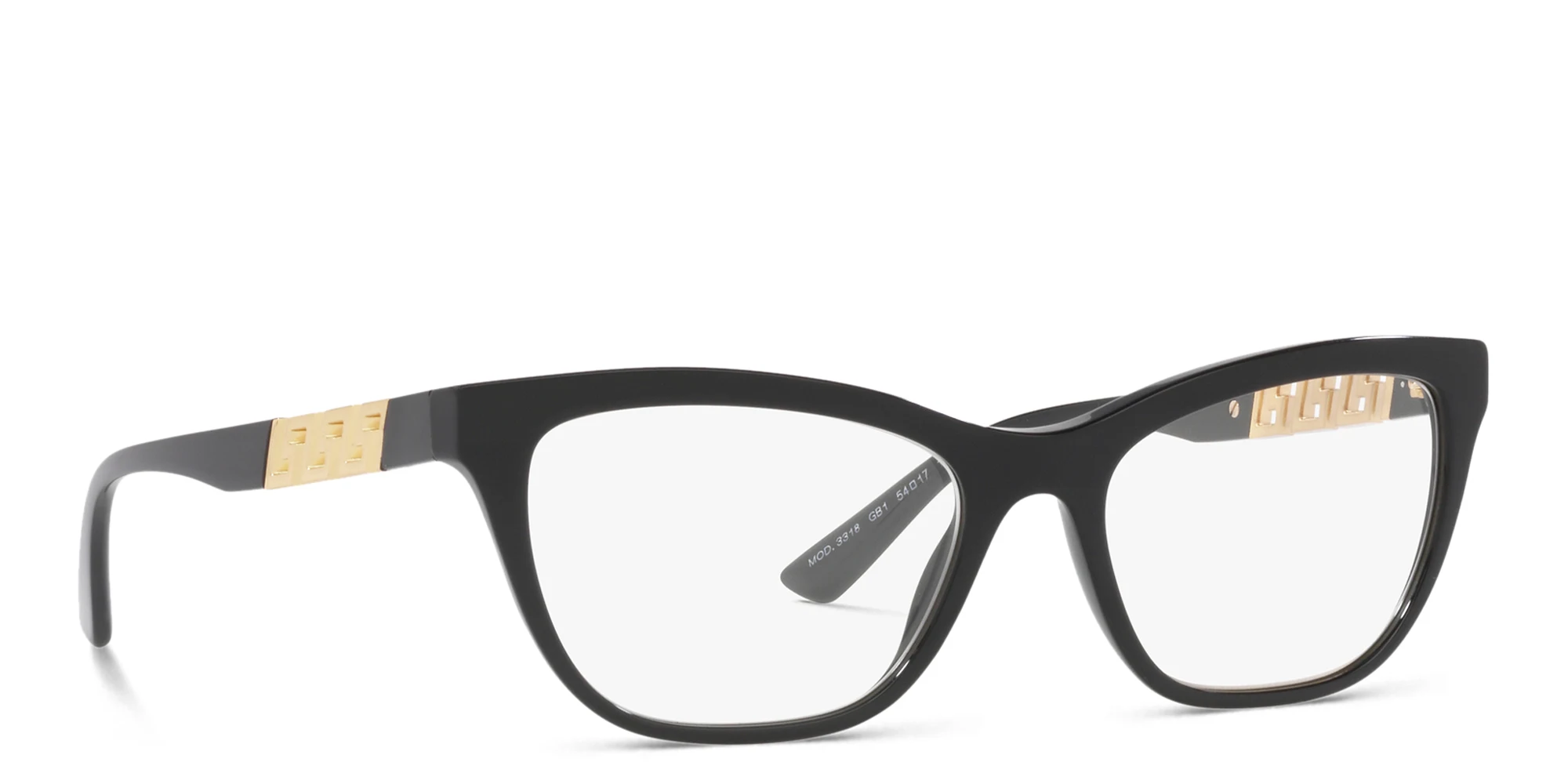 Shop VERSACE Greca Pillow Eyeglasses in Black online.