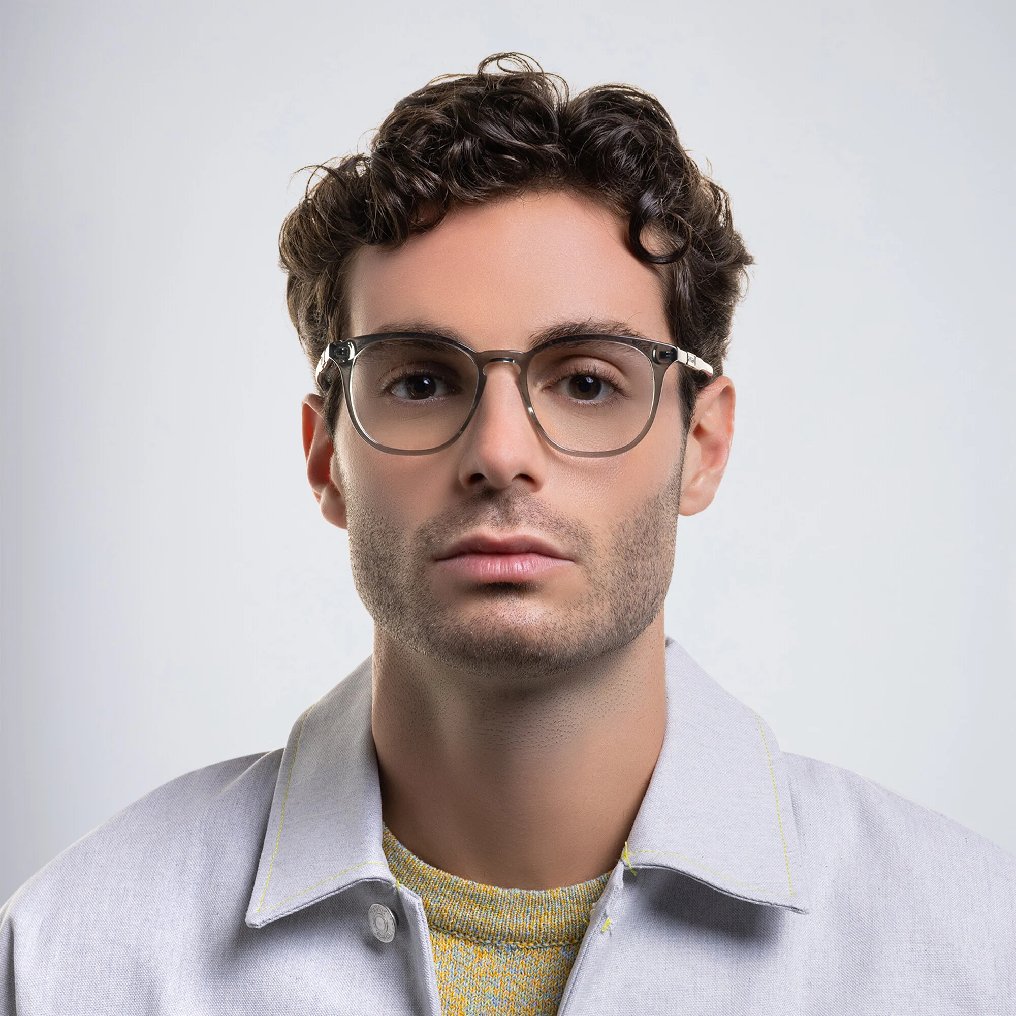 Shop GUCCI Round Eyeglasses in Grey online.