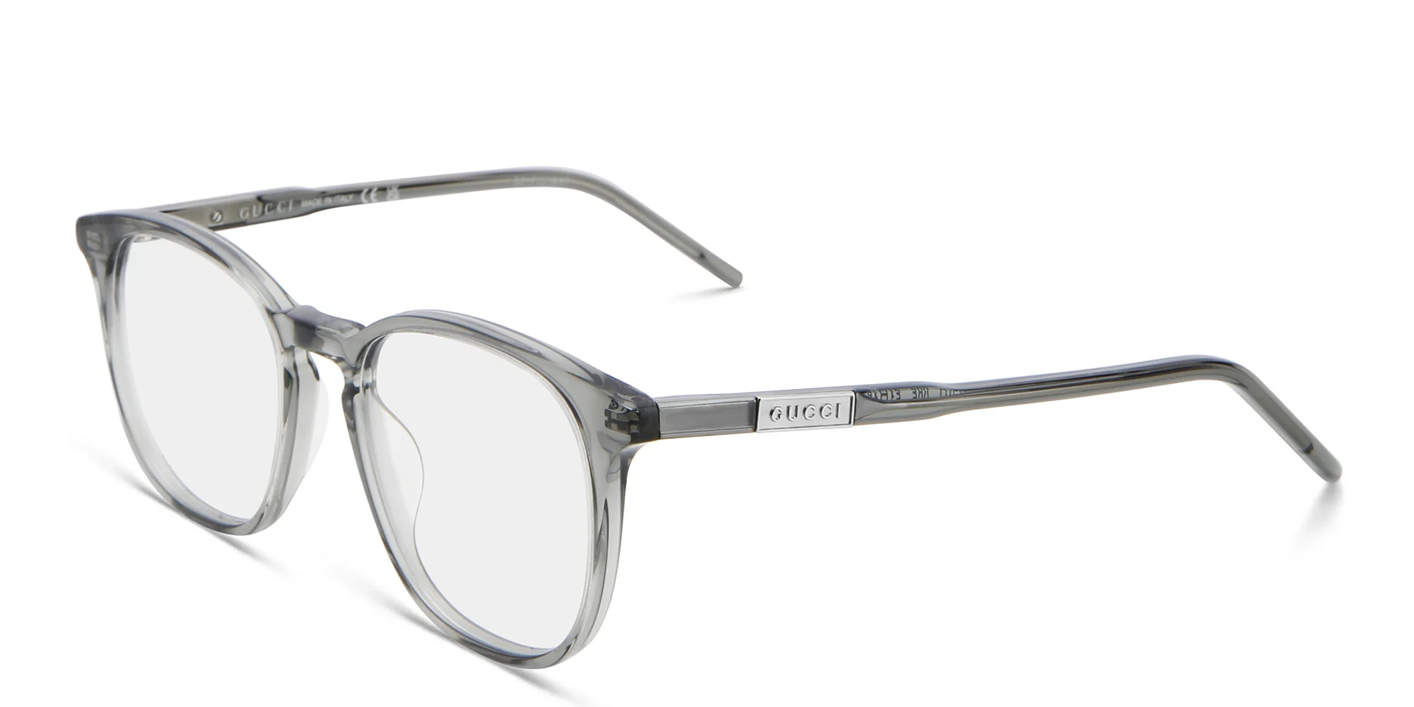 Shop GUCCI Round Eyeglasses in Grey online.
